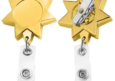Star Retractable ID Badge Reel (Gold Finish, 360º Swivel Alligator Clip) — view 2