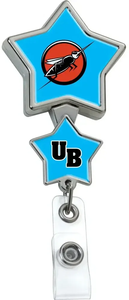 Star Shape Chrome Double Up Secure ID Badge Reel — view 2