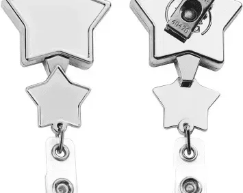 Star Shape Chrome Double Up Secure ID Badge Reel — view 4
