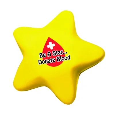Yellow star shaped stress reliever shown flat on white