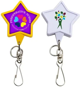 Star-Shaped Bamboo Badge Reel with Dual Attachments