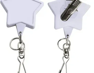 Star-Shaped Bamboo Badge Reel with Dual Attachments — view 3
