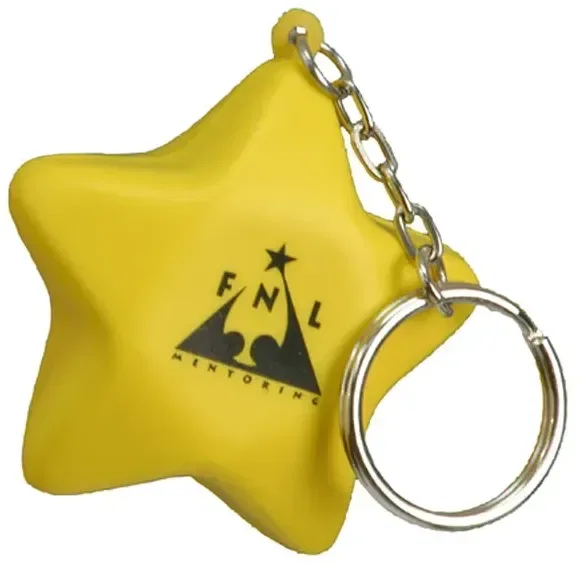 Star Stress Reliever Keychain, a custom logo star-shaped promotional stress ball clipped to keys