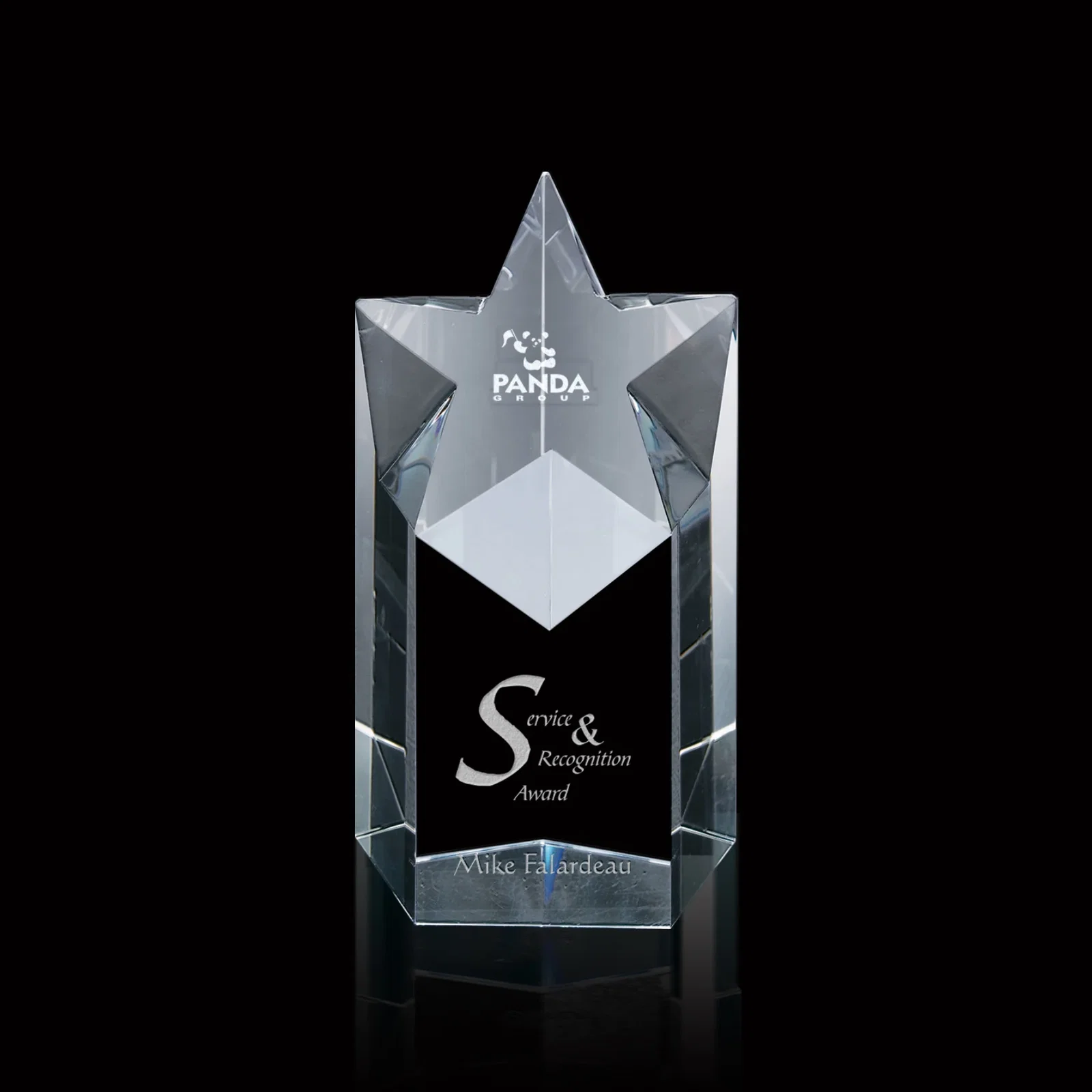 Custom Five-Sided Optical Crystal Star Tower Award for team milestone celebrations