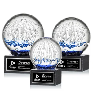 Glass Starburst Sphere Award on Marble Base