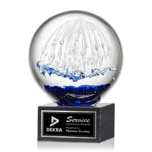 Glass Starburst Sphere Award on Marble Base