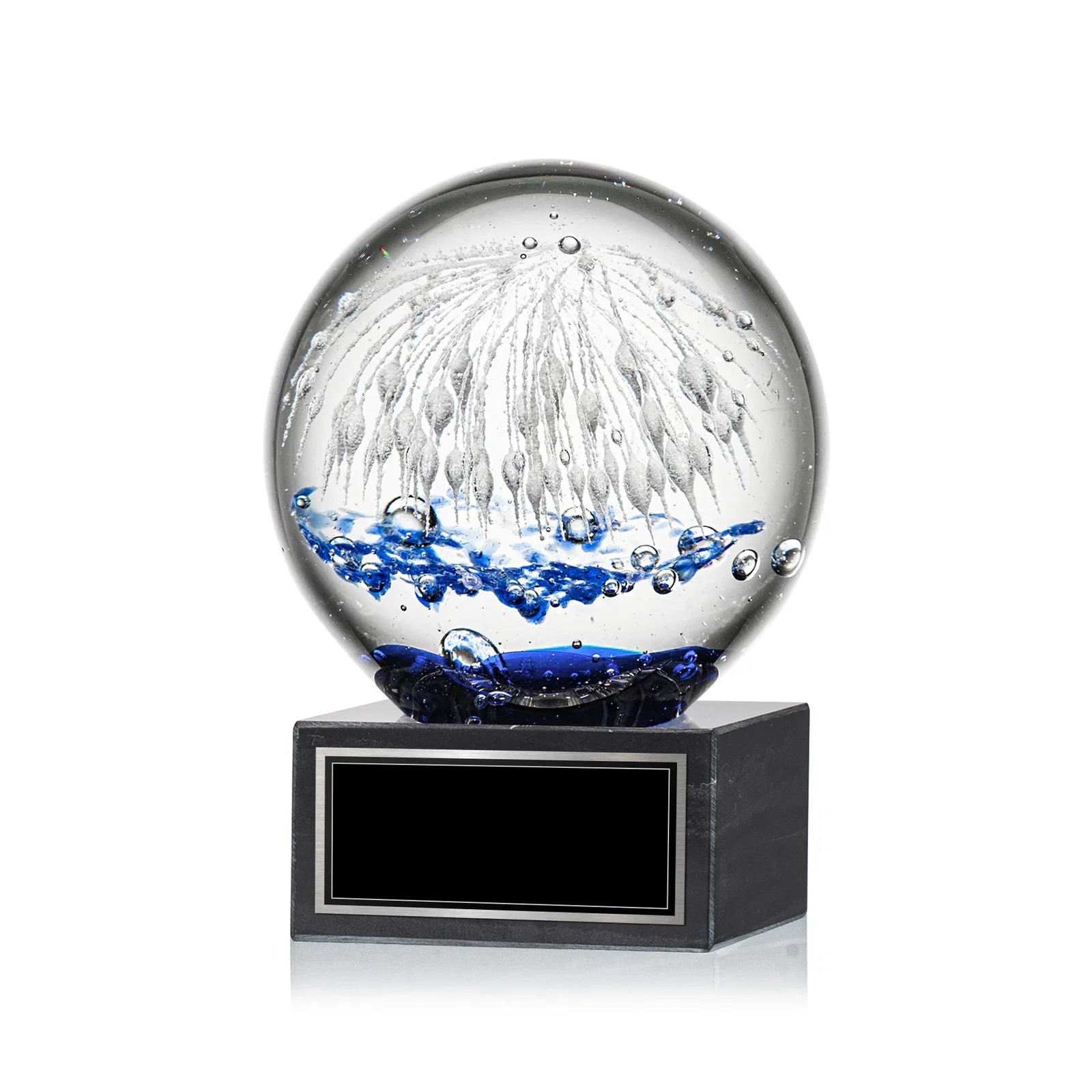 Custom Glass Starburst Sphere Award on Marble Base for donor appreciation