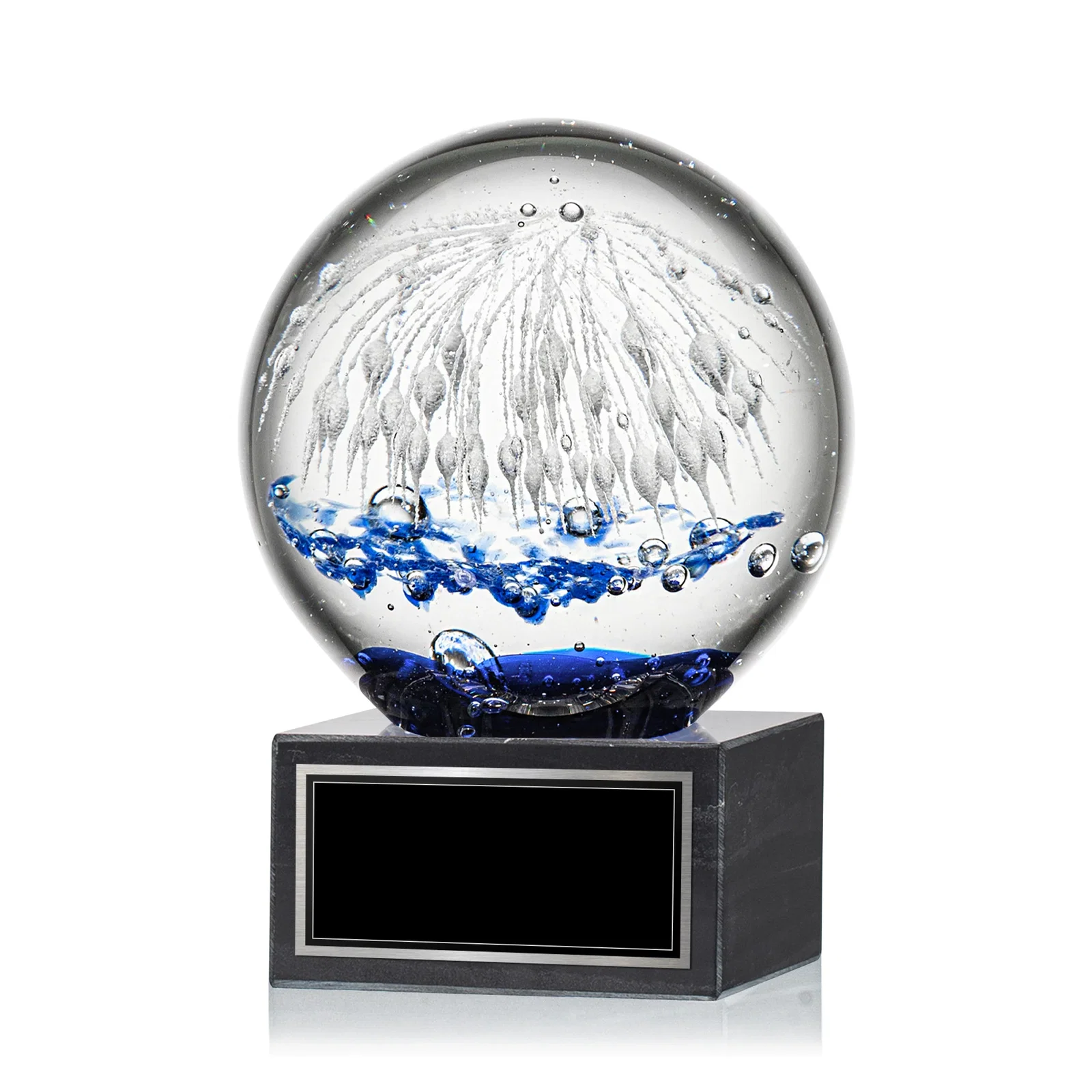 Custom Glass Starburst Sphere Award on Marble Base for graduation ceremonies
