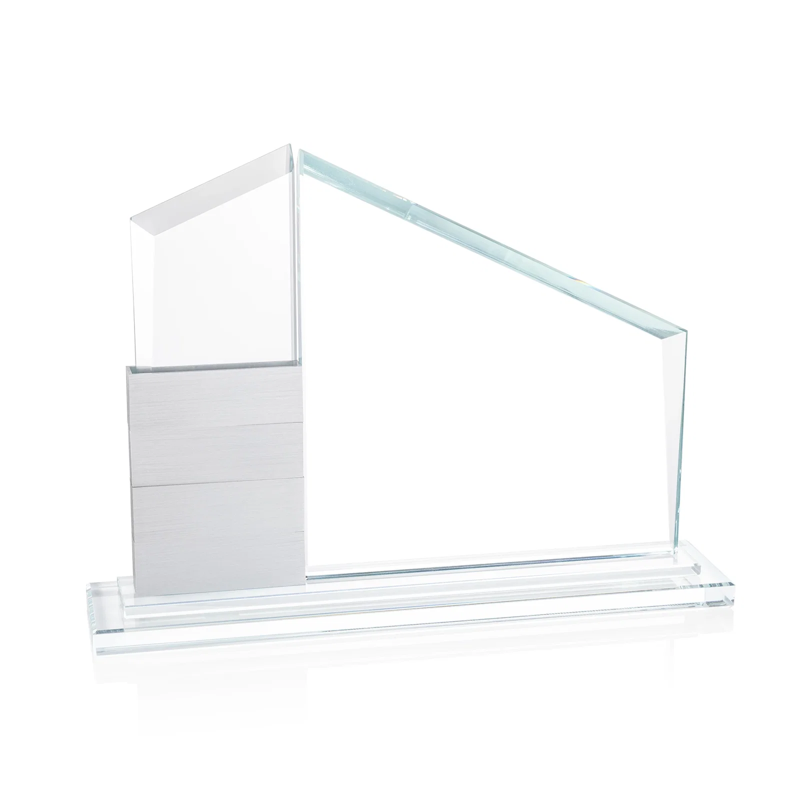 Customized Starfire Crystal Circle Award Beside a Curved Add-a-Block Pane for corporate award ceremonies
