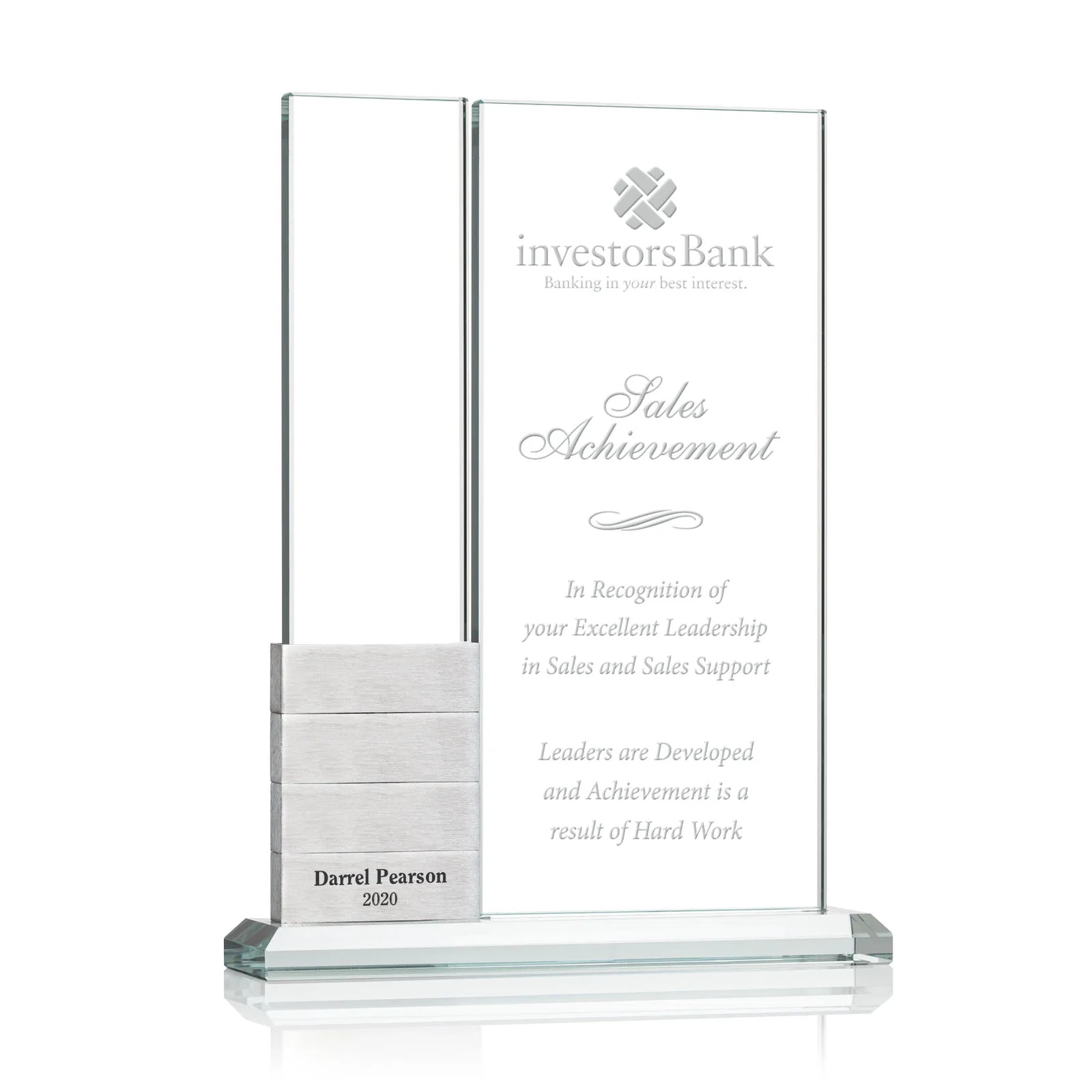 Promotional Starfire Crystal Circle Award Beside a Curved Add-a-Block Pane for graduation ceremonies