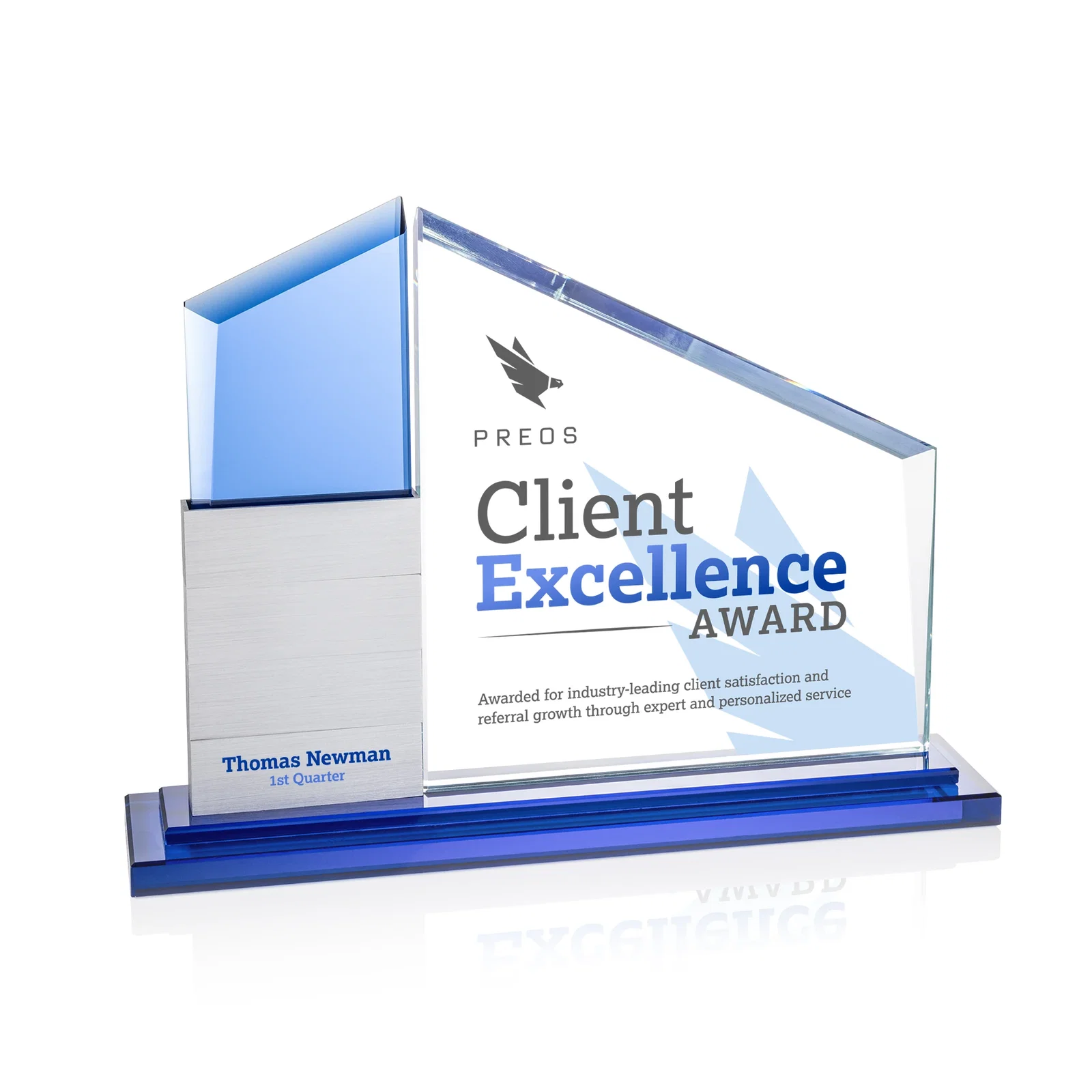 Branded Starfire Crystal Tower Award Holds 12 Stackable Aluminum Blocks for company anniversary events