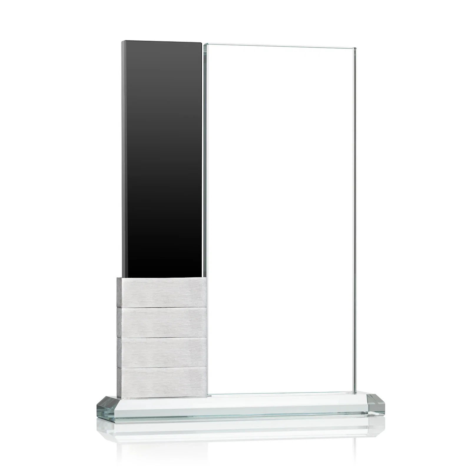 Custom printed Starfire Crystal Tower Award Holds 12 Stackable Aluminum Blocks for team milestone celebrations