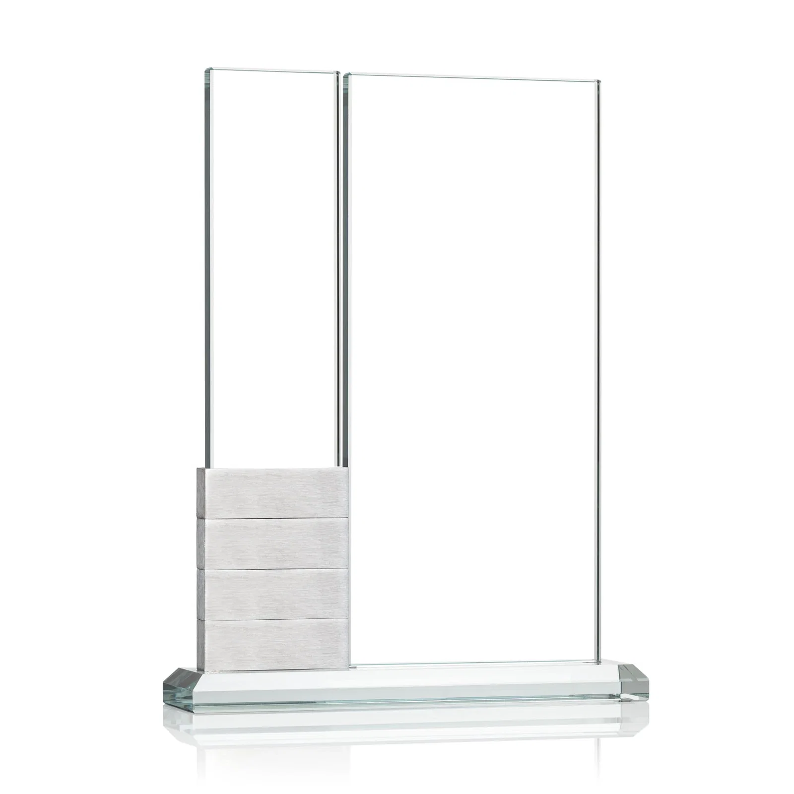 Custom printed Starfire Crystal Tower Award Holds 12 Stackable Aluminum Blocks for donor appreciation