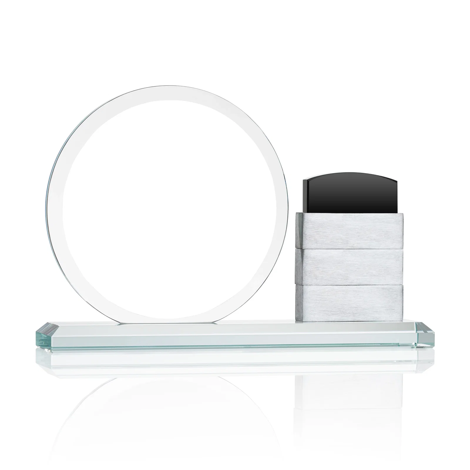 Custom printed Starfire Crystal Tower Award Holds 12 Stackable Aluminum Blocks for volunteer appreciation