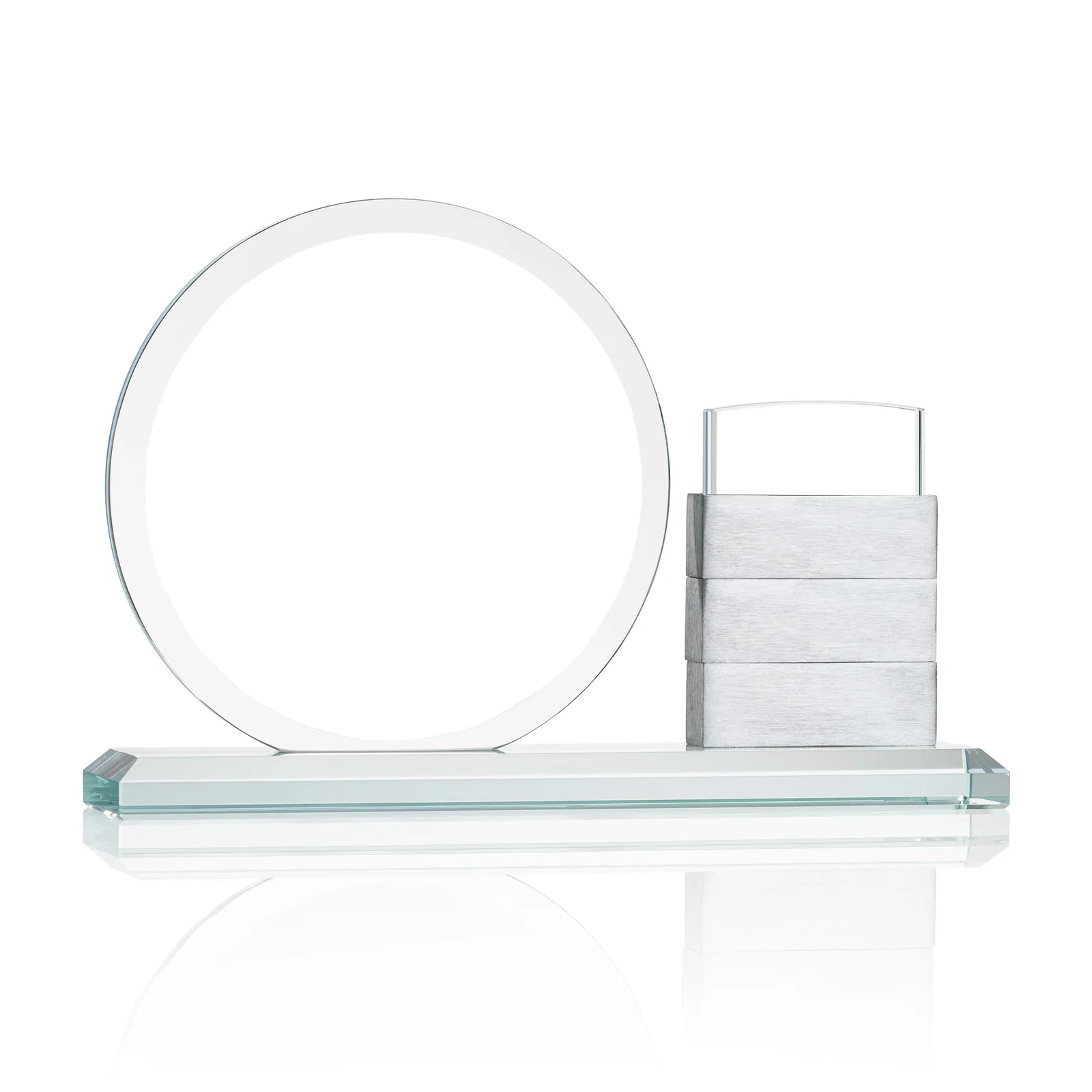 Custom printed Starfire Crystal Tower Award Holds 12 Stackable Aluminum Blocks for dealer and partner awards