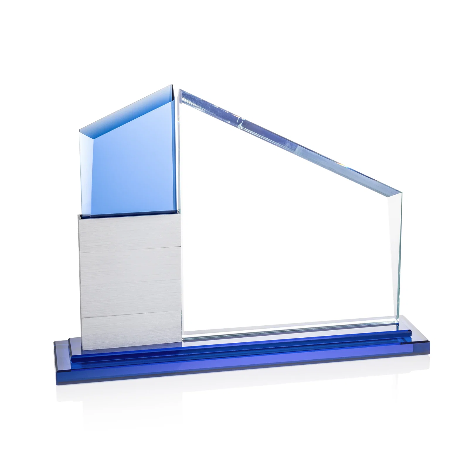 Custom printed Starfire Crystal Tower Award Holds 12 Stackable Aluminum Blocks for company anniversary events