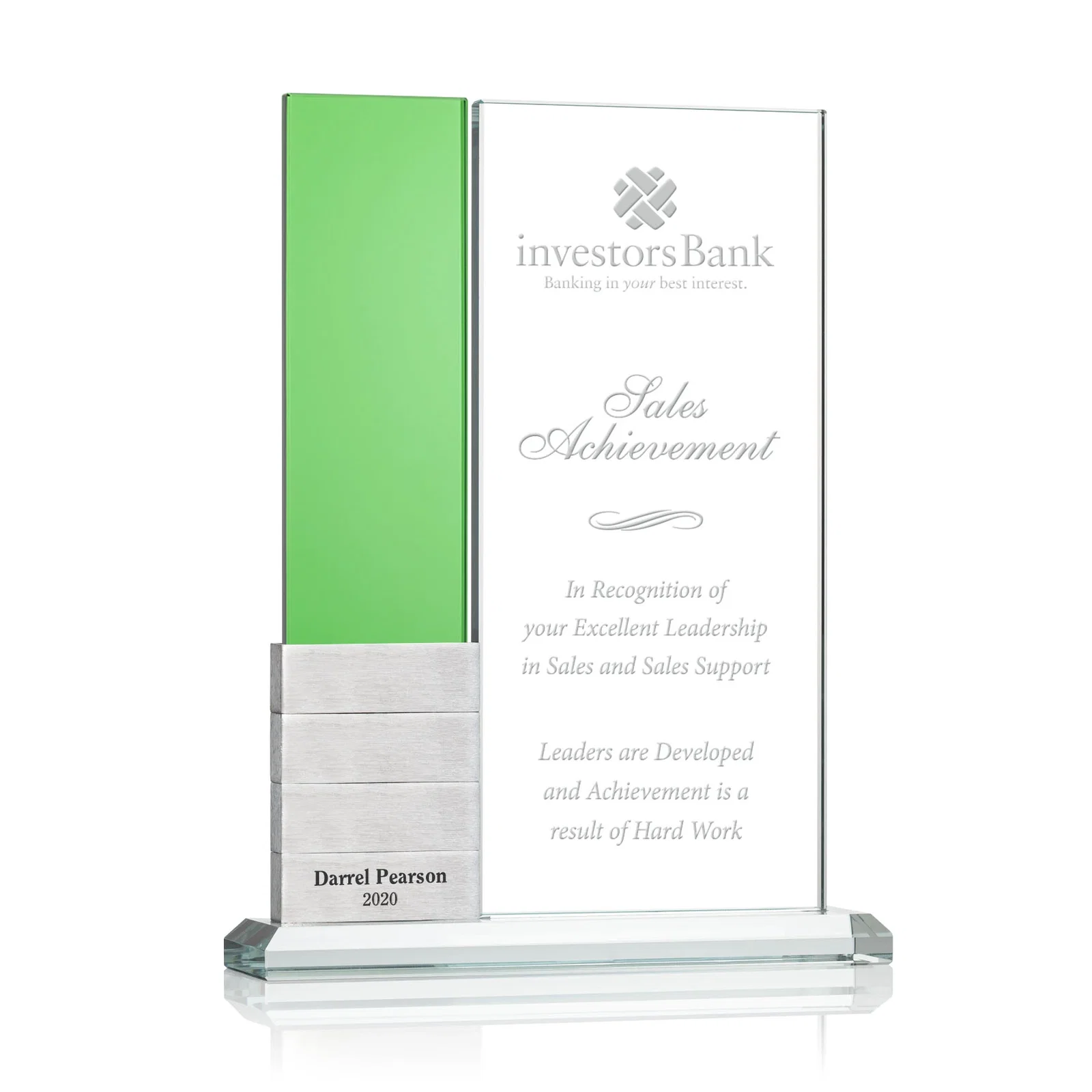 Personalized Starfire Crystal Tower Award Holds 12 Stackable Aluminum Blocks for team milestone celebrations