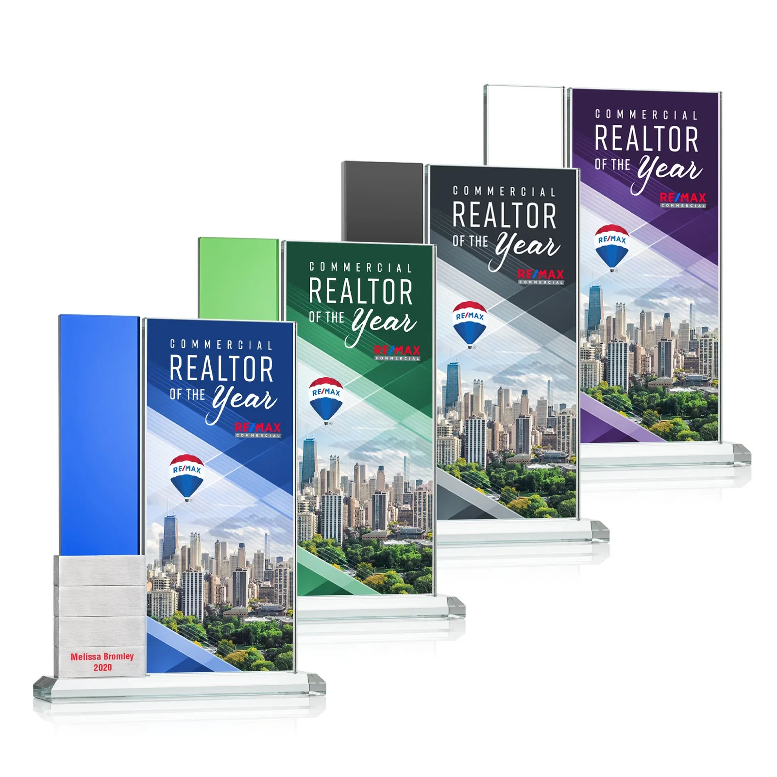 Personalized Starfire Crystal Tower Award Holds 12 Stackable Aluminum Blocks for dealer and partner awards