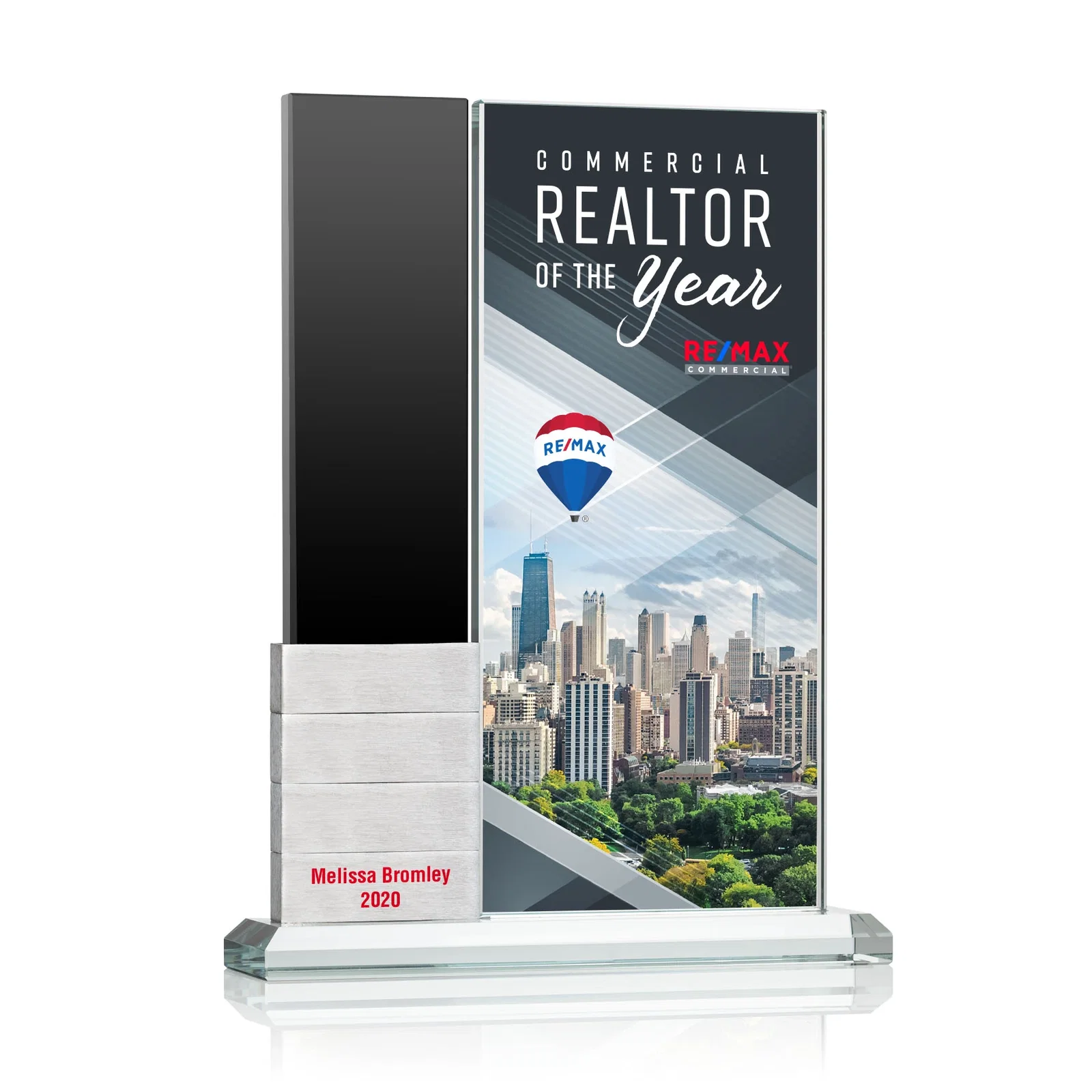 Promotional Starfire Crystal Tower Award Holds 12 Stackable Aluminum Blocks for corporate award ceremonies