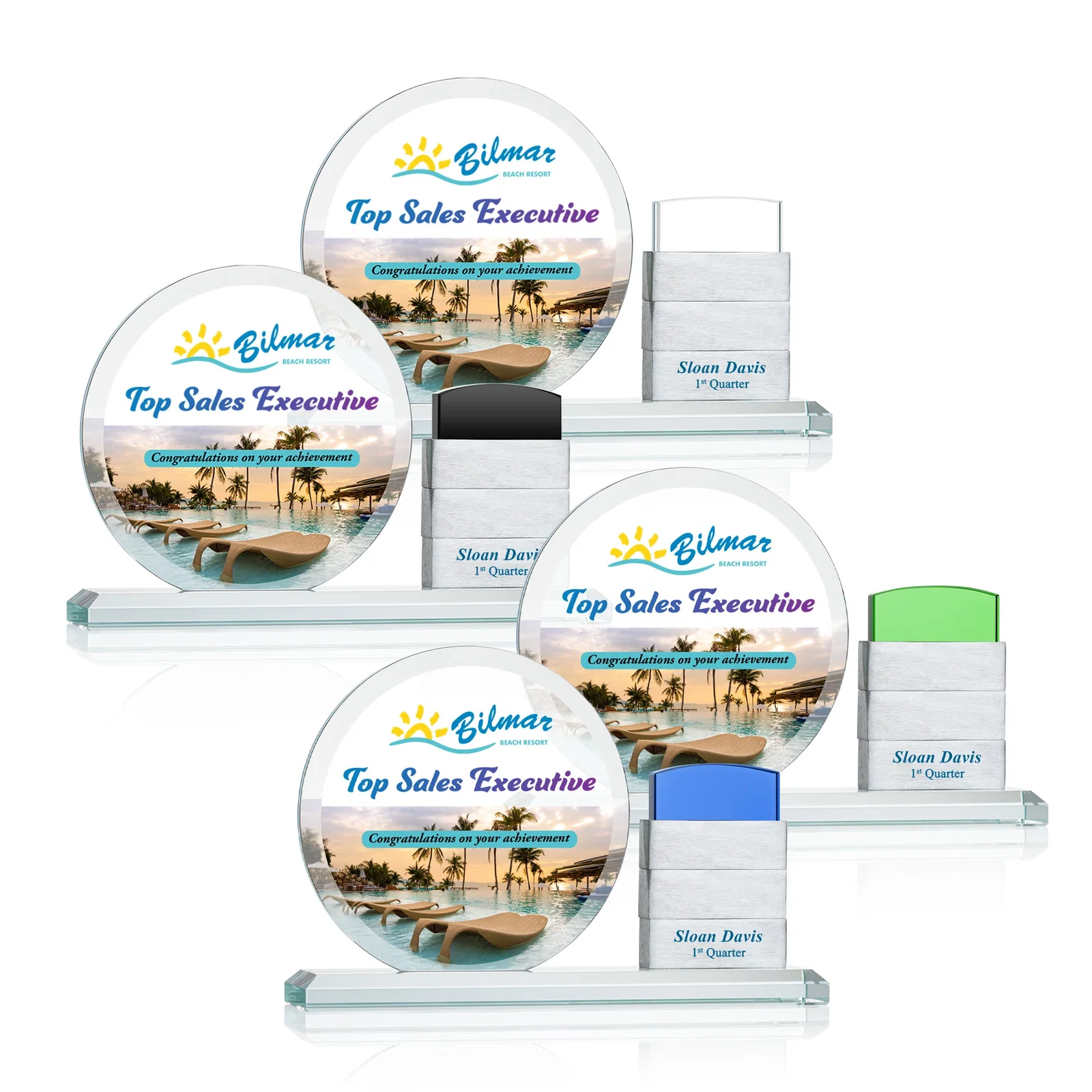 Promotional Starfire Crystal Tower Award Holds 12 Stackable Aluminum Blocks for dealer and partner awards