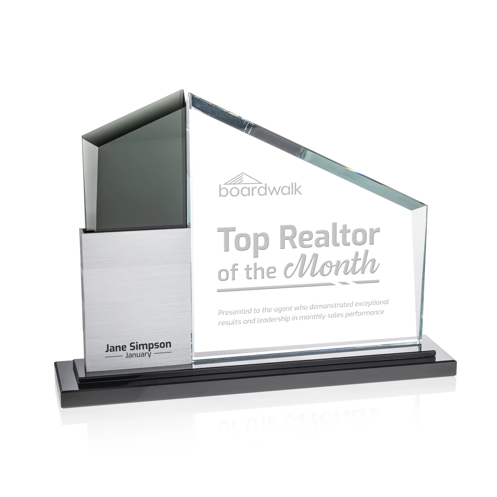 Branded Starfire Crystal Tower Award Holds 12 Stackable Aluminum Blocks for team milestone celebrations