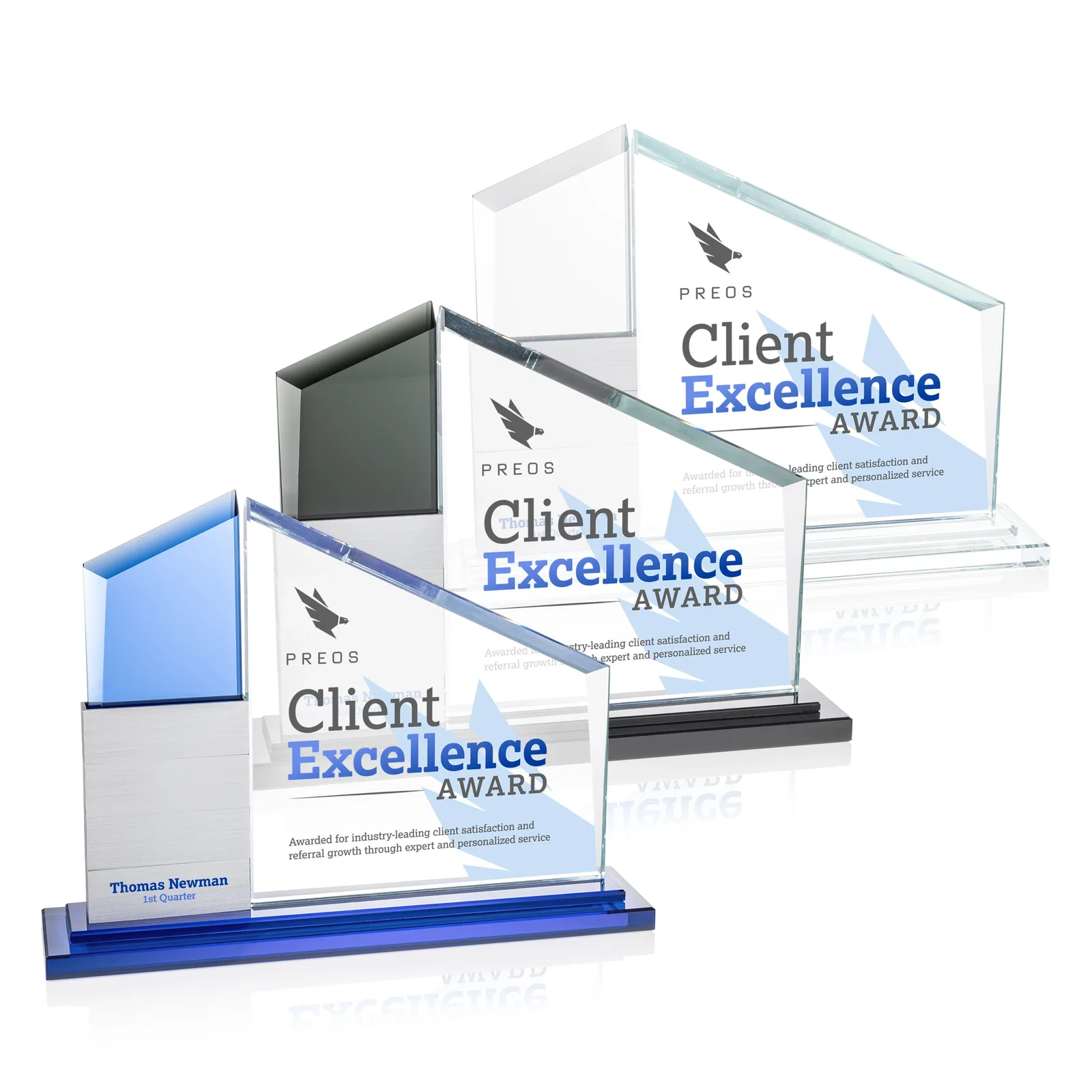 Branded Starfire Crystal Tower Award, Up to Twelve Aluminum Blocks for dealer and partner awards