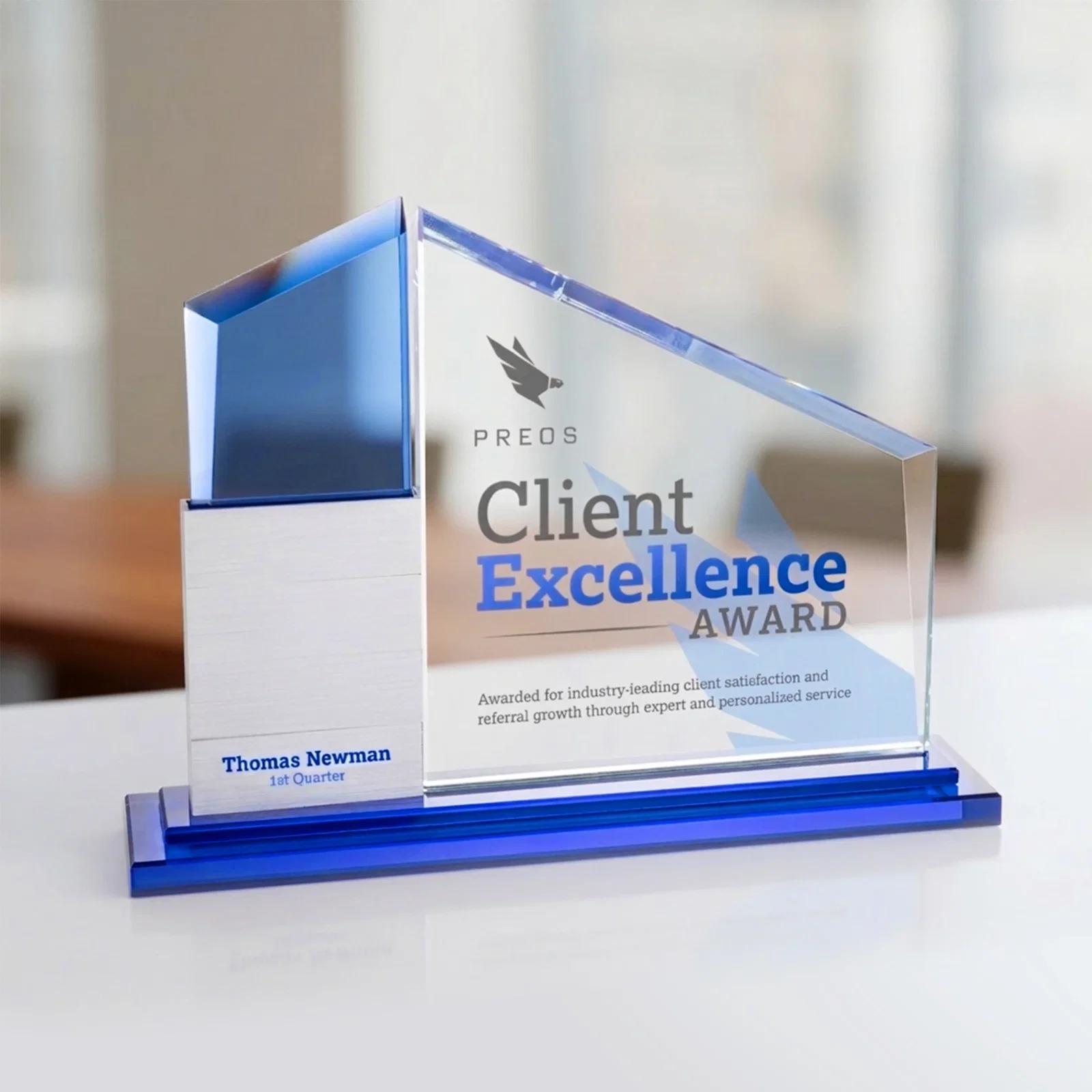 Custom printed Starfire Crystal Tower Award, Up to Twelve Aluminum Blocks for service anniversary gifts