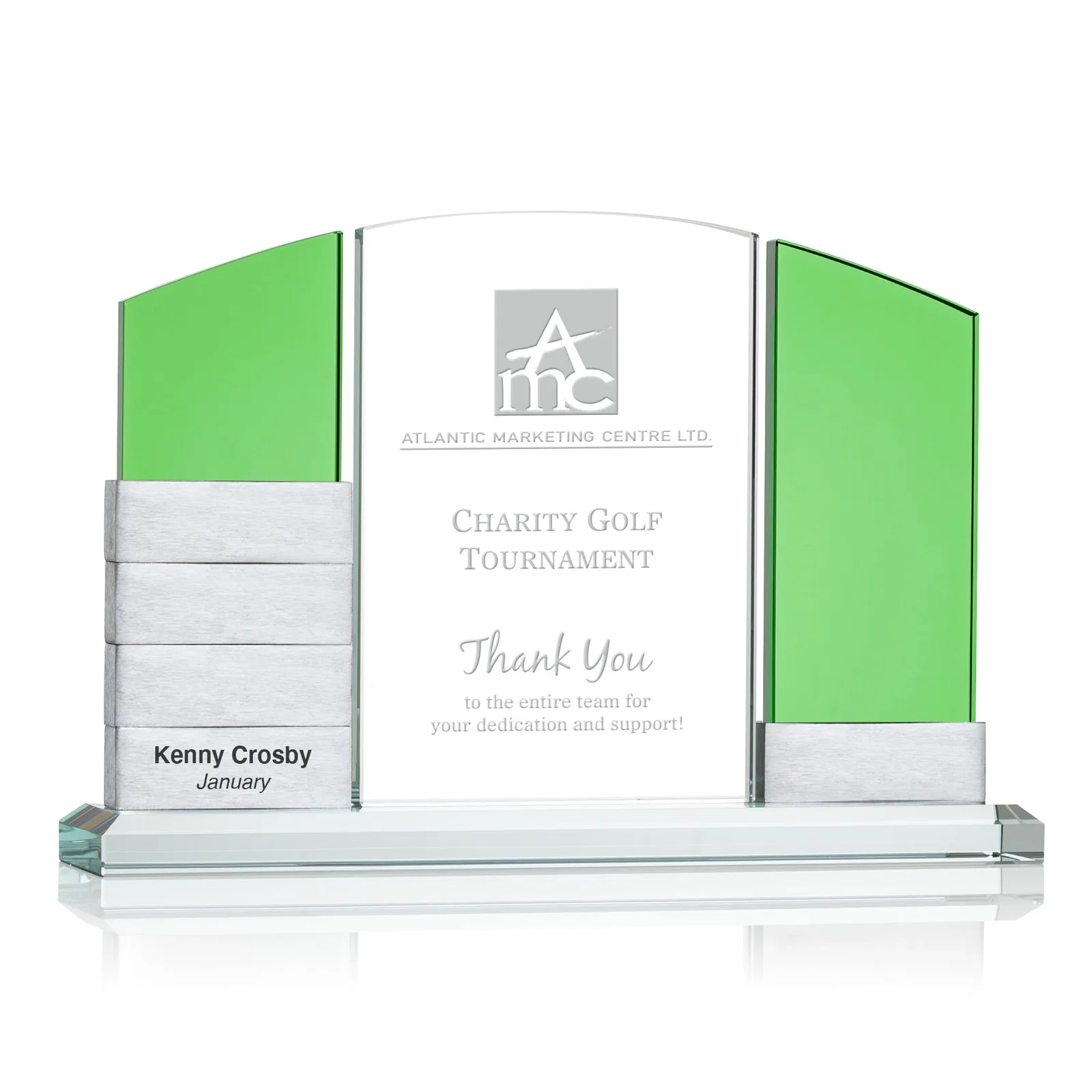 Personalized Starfire Crystal Tower Award, Up to Twelve Aluminum Blocks for donor appreciation