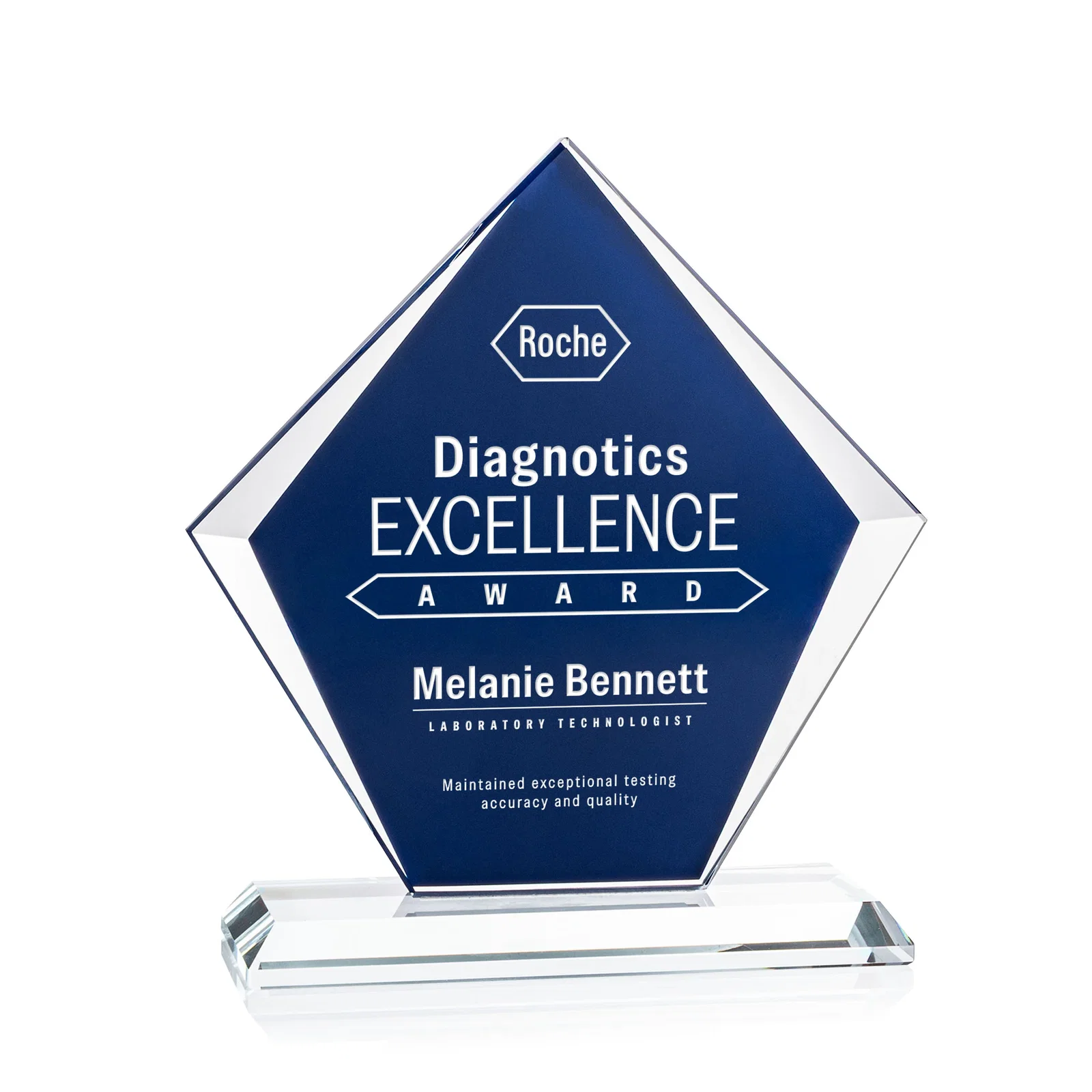 Custom Starfire Award with Centered Engrave-Through Sapphire, awards for corporate award ceremonies