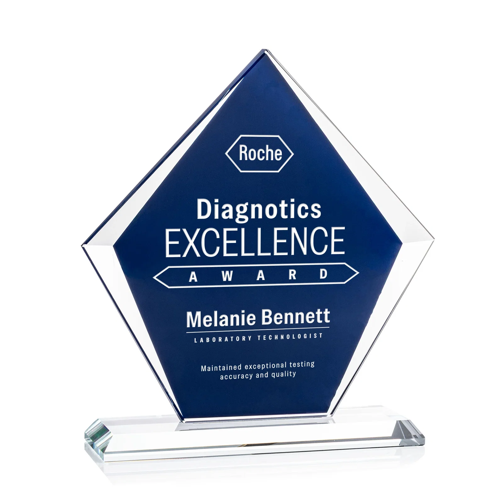 Custom Starfire Award with Centered Engrave-Through Sapphire, awards for service anniversary gifts