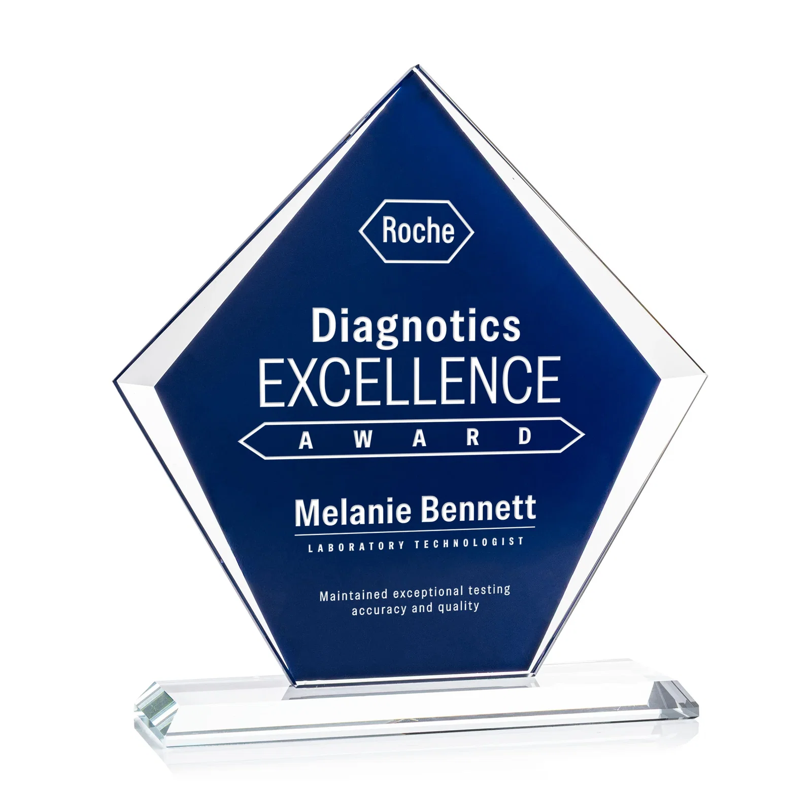 Custom Starfire Award with Centered Engrave-Through Sapphire, awards for sales achievement awards