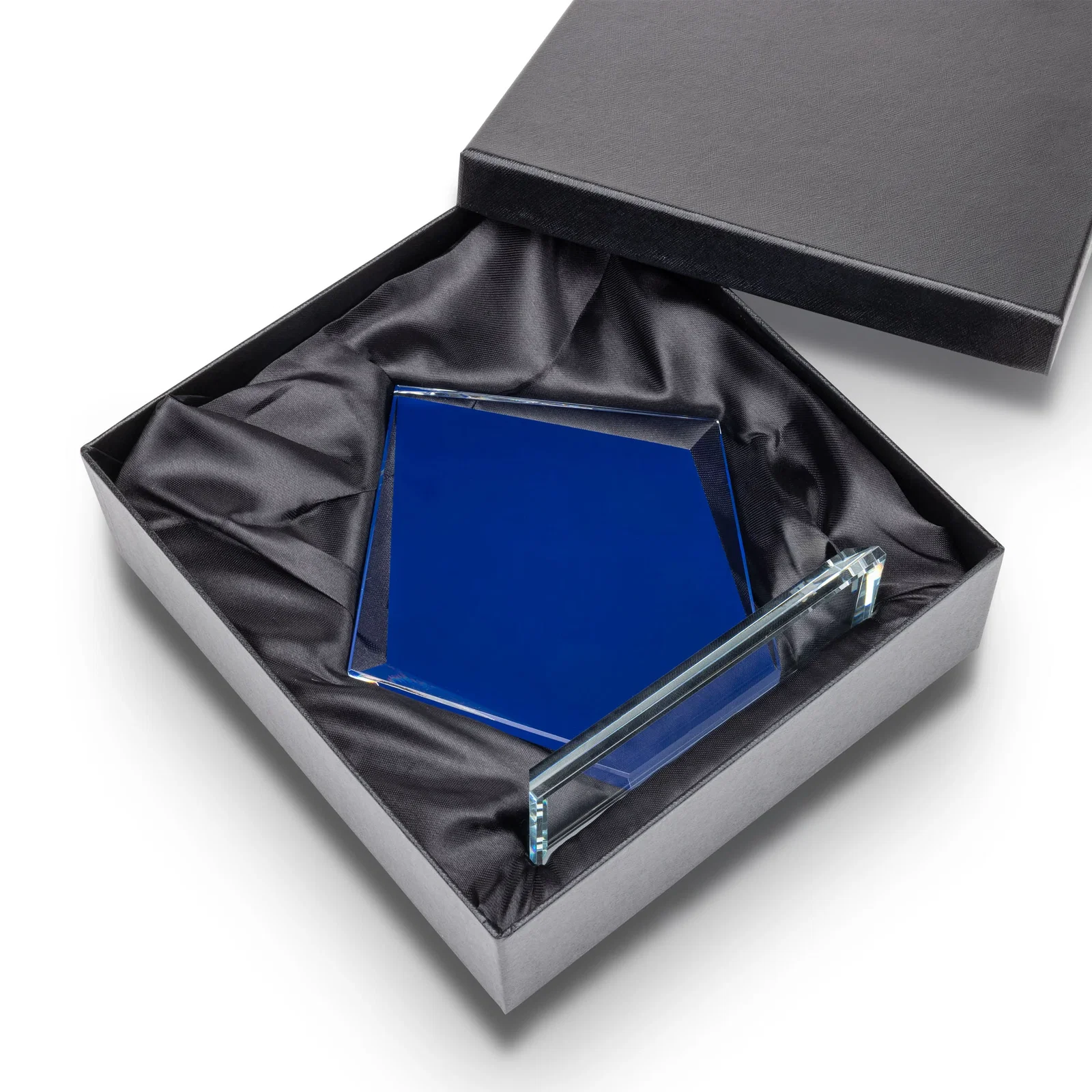 Custom Starfire Award with Centered Engrave-Through Sapphire, awards for retirement presentations