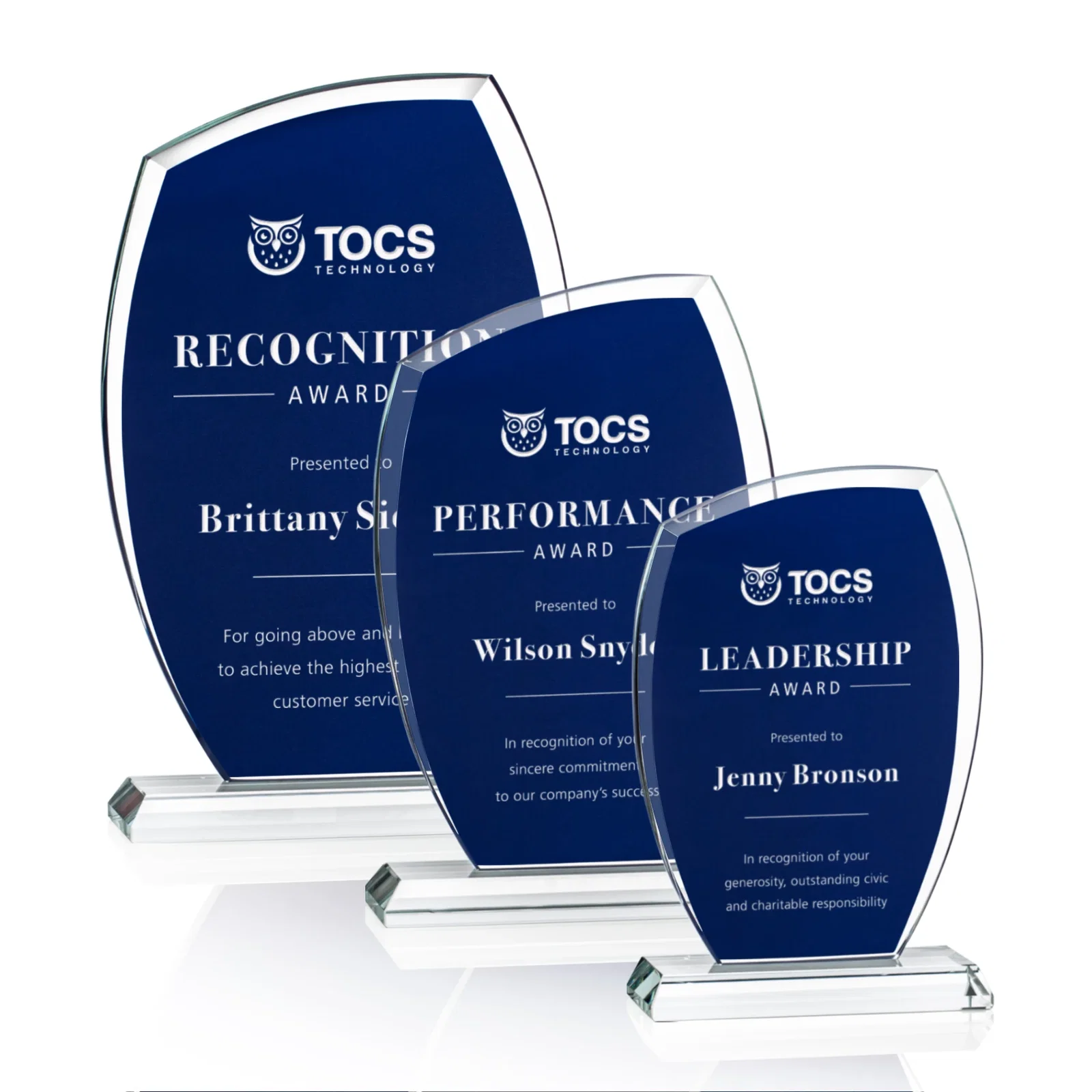 Custom Starfire Shield Award with Engrave-Through Sapphire Top, awards for employee recognition