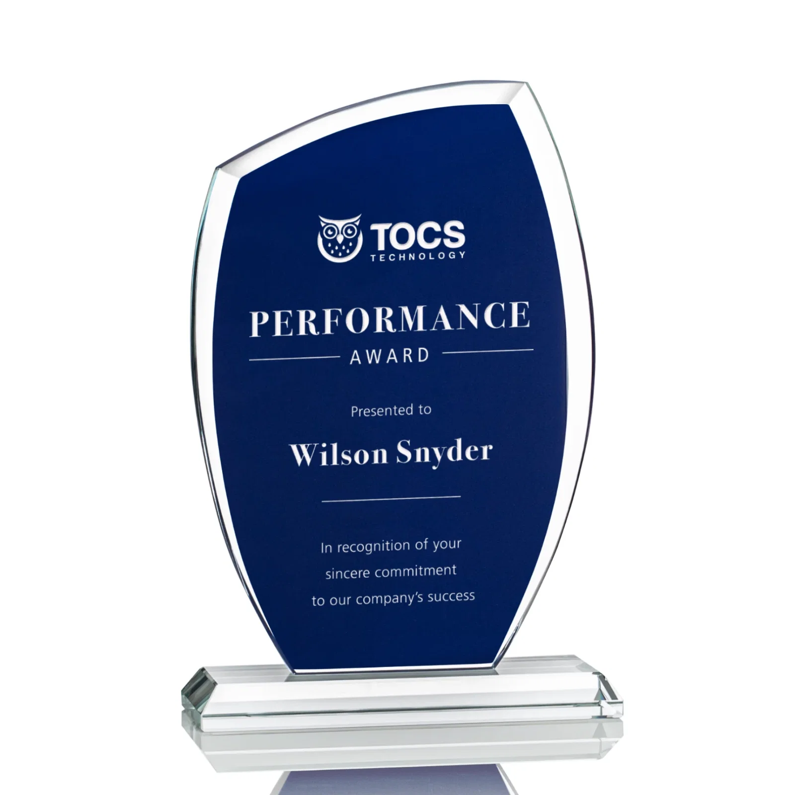 Custom Starfire Shield Award with Engrave-Through Sapphire Top, awards for service anniversary gifts
