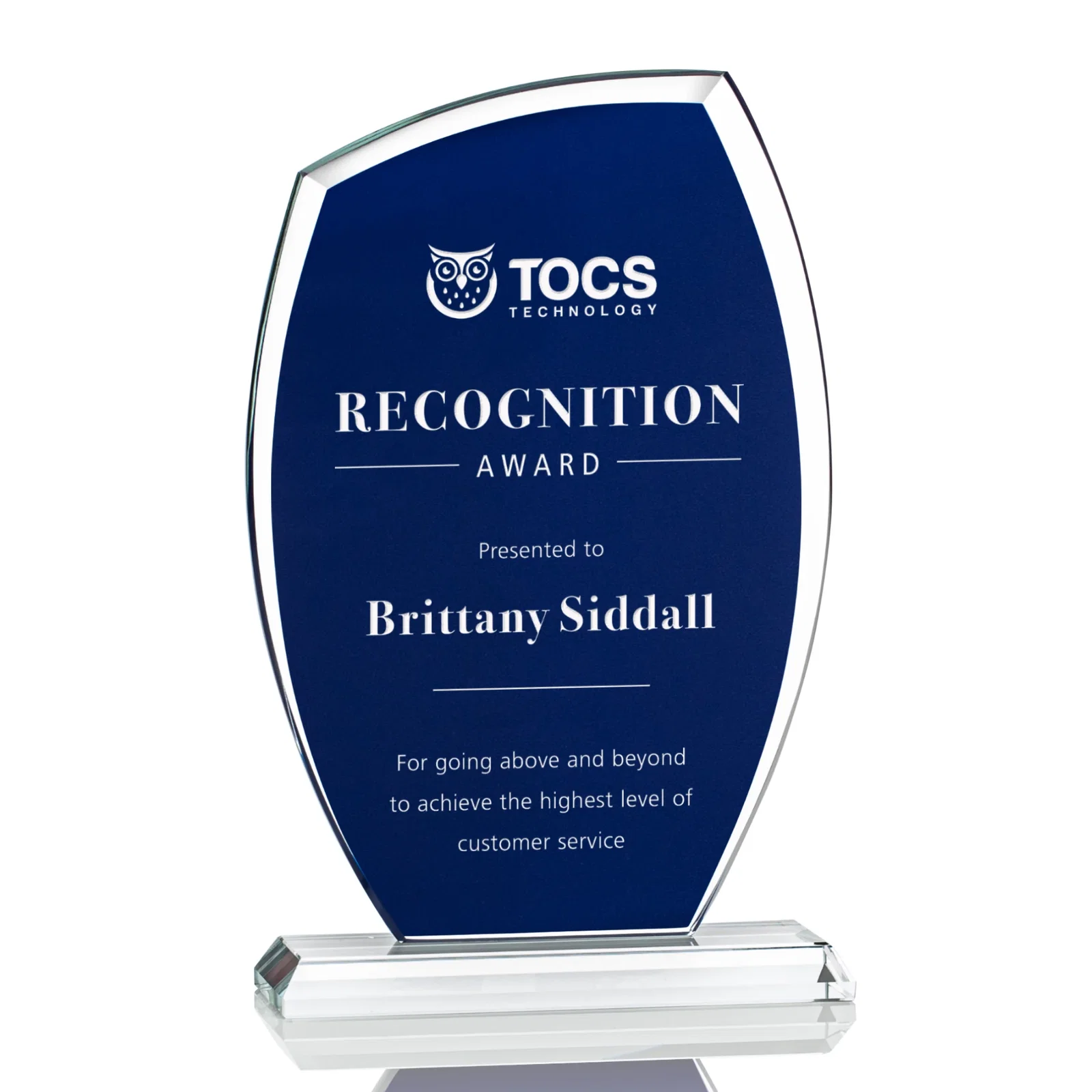 Custom Starfire Shield Award with Engrave-Through Sapphire Top, awards for sales achievement awards