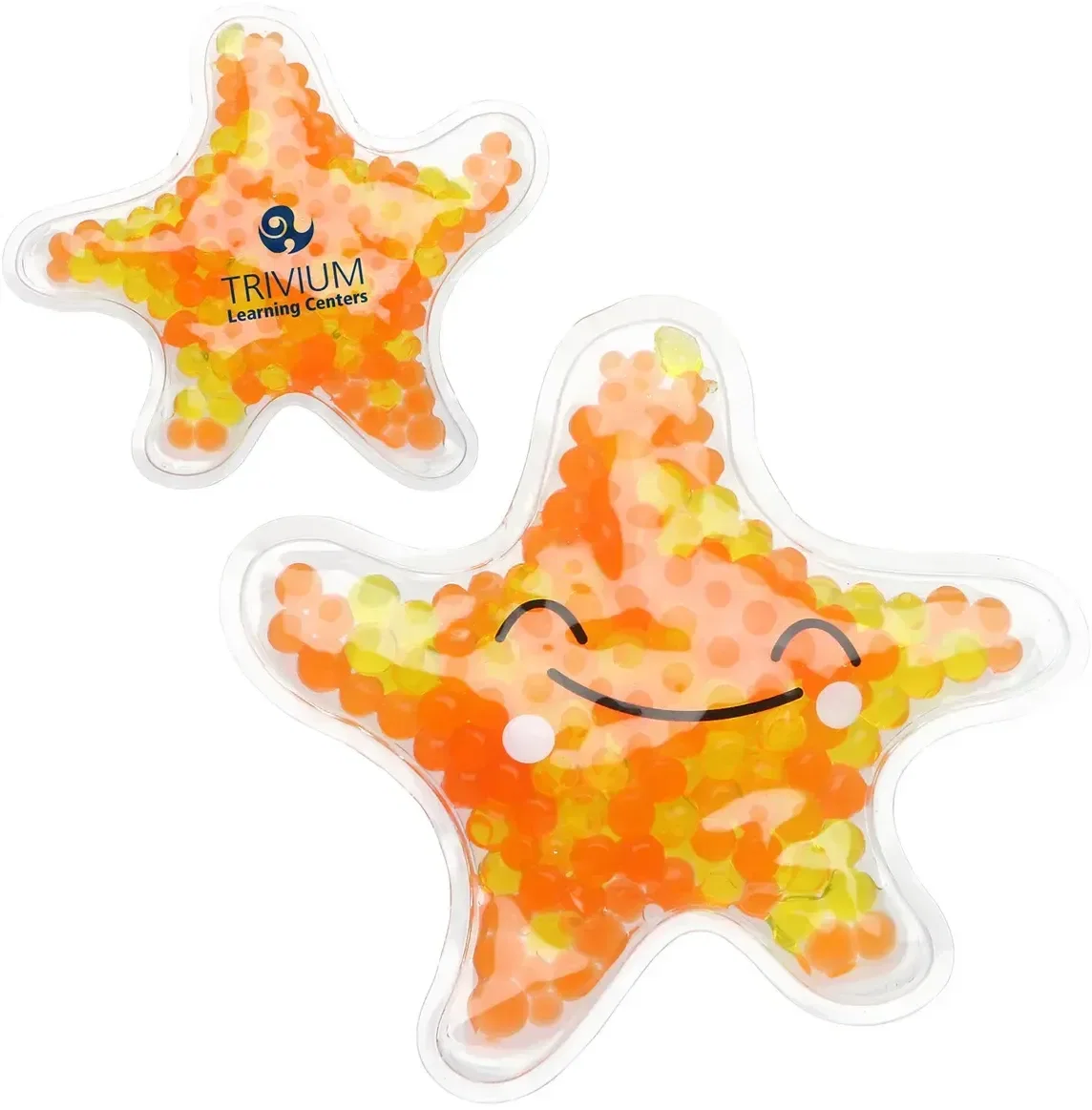Starfish-shaped hot and cold pack with custom logo, branded microwave-and-freeze therapy gift