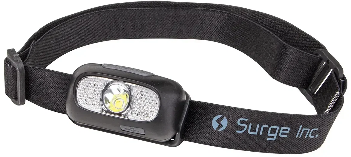 Branded Starlight rechargeable headlamp lighting the way, promotional outdoor giveaway