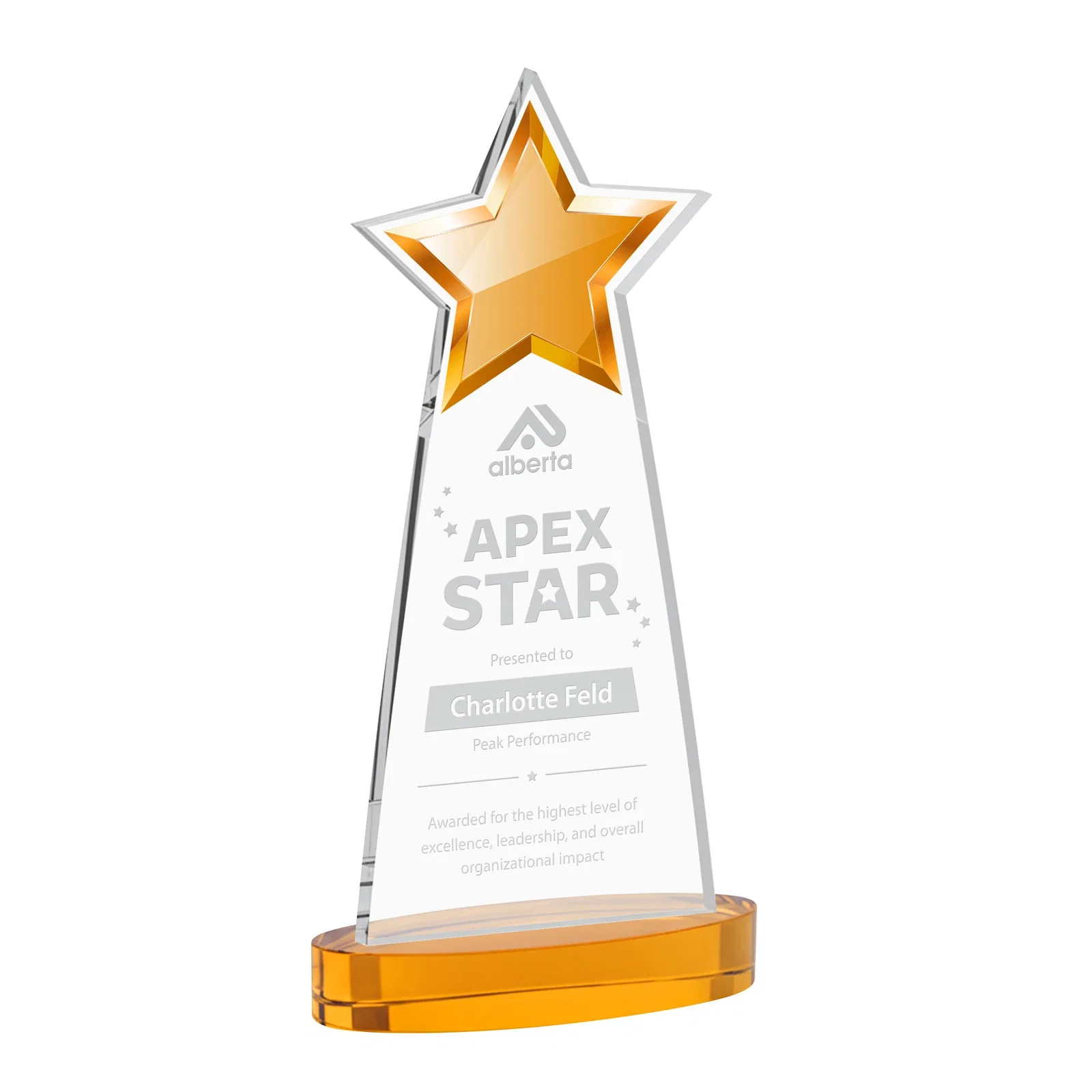 Custom Starfire Crystal Star Cutout Award in Eight Colors for volunteer appreciation