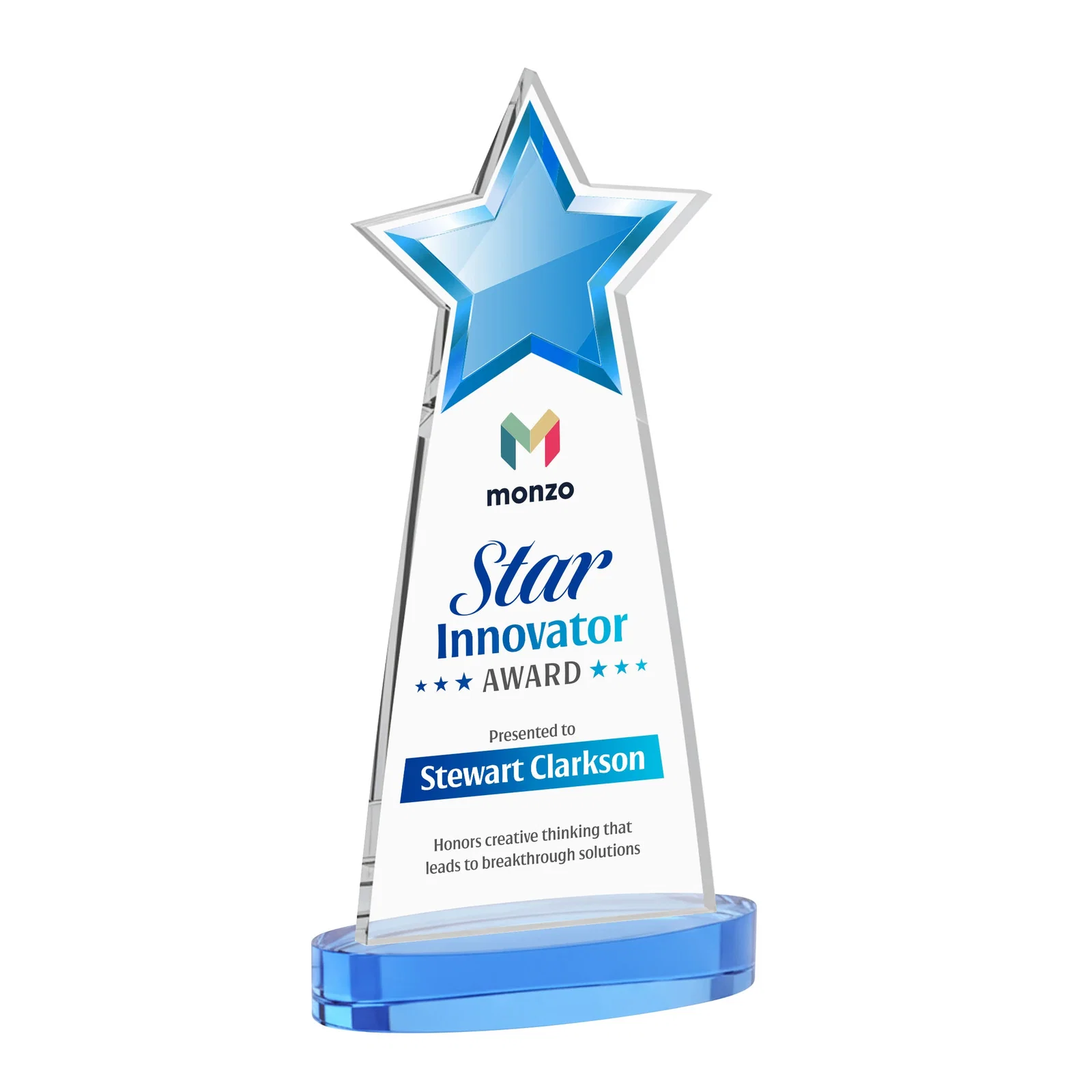 Customized Starfire Crystal Star Cutout Award in Eight Colors for dealer and partner awards
