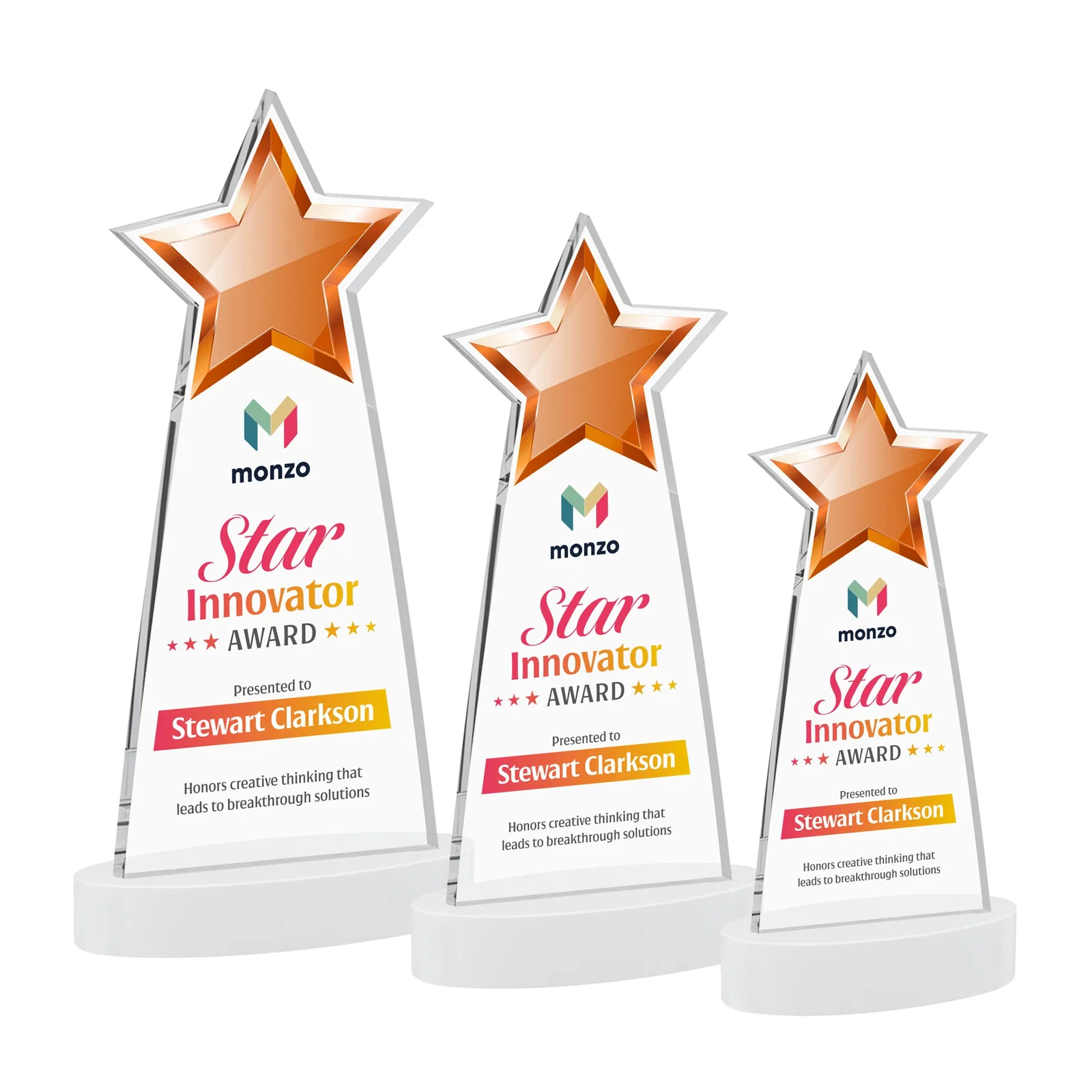 Customized Starfire Crystal Star Cutout Award in Eight Colors for company anniversary events