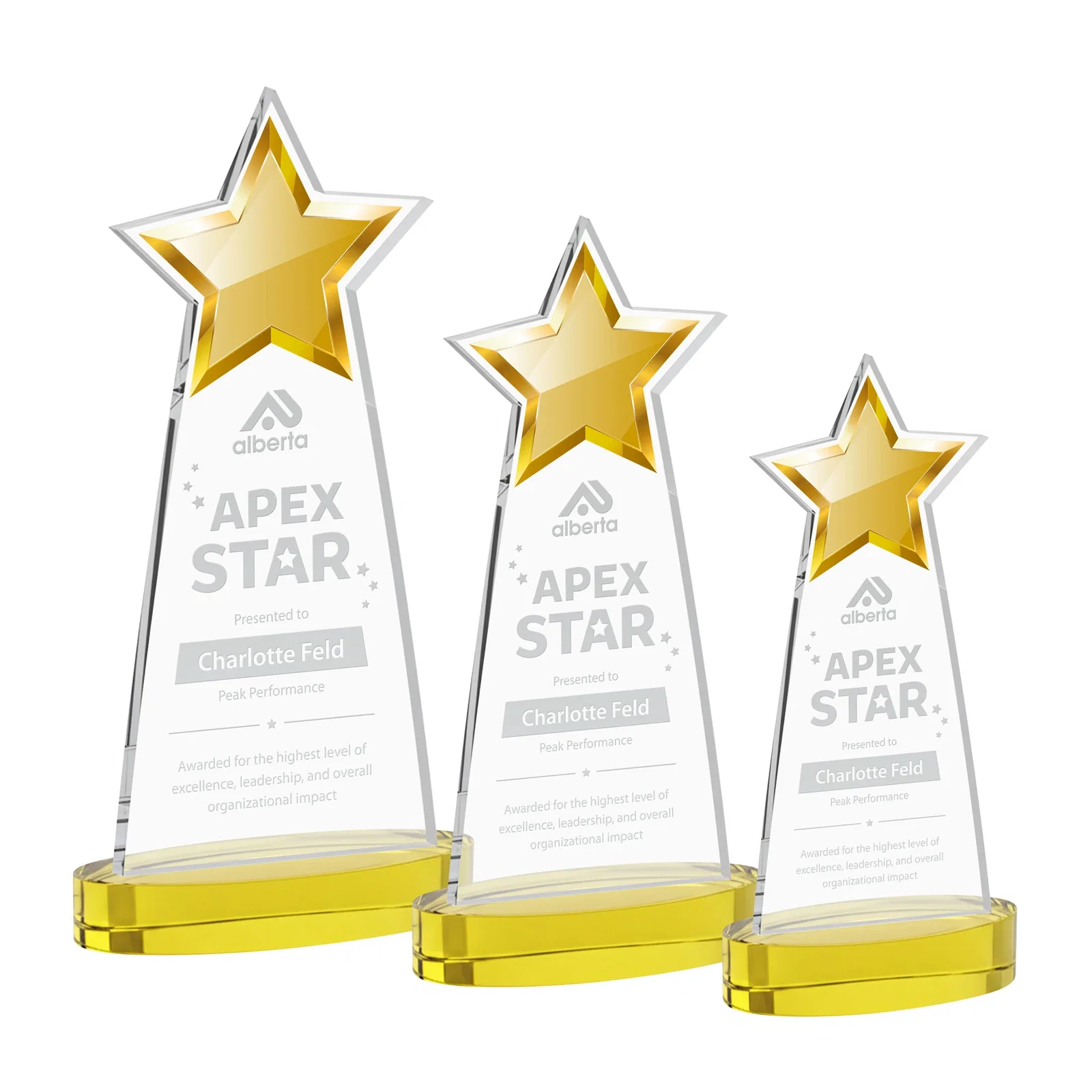 Custom Starfire Crystal Star Cutout Award in Eight Colors for dealer and partner awards