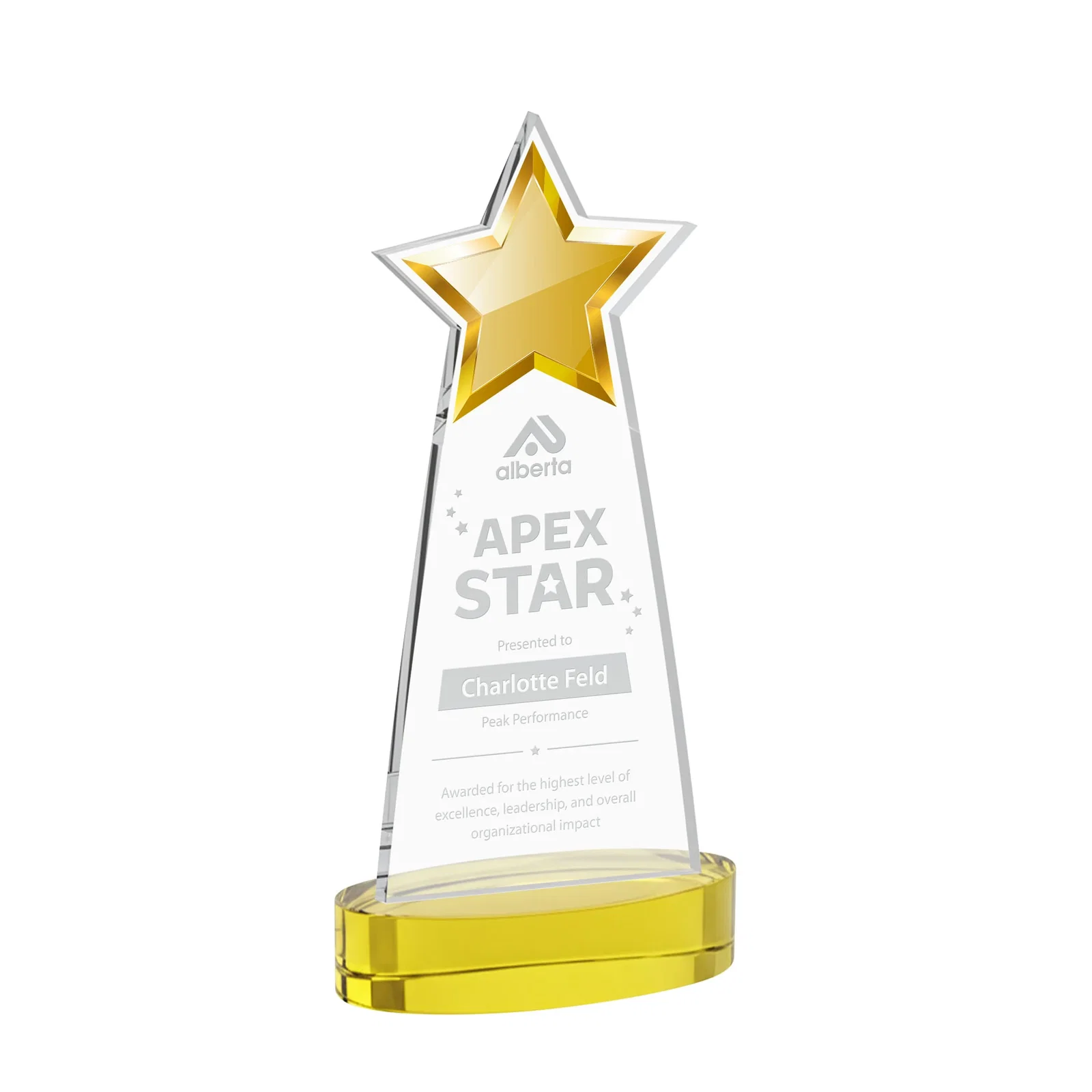 Custom Starfire Crystal Star Cutout Award in Eight Colors for company anniversary events