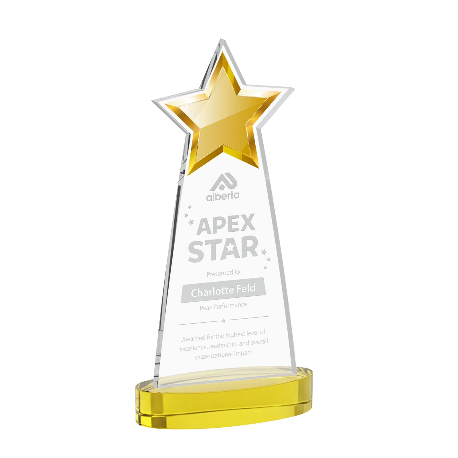 Personalized Starfire Crystal Star Cutout Award in Eight Colors for employee recognition