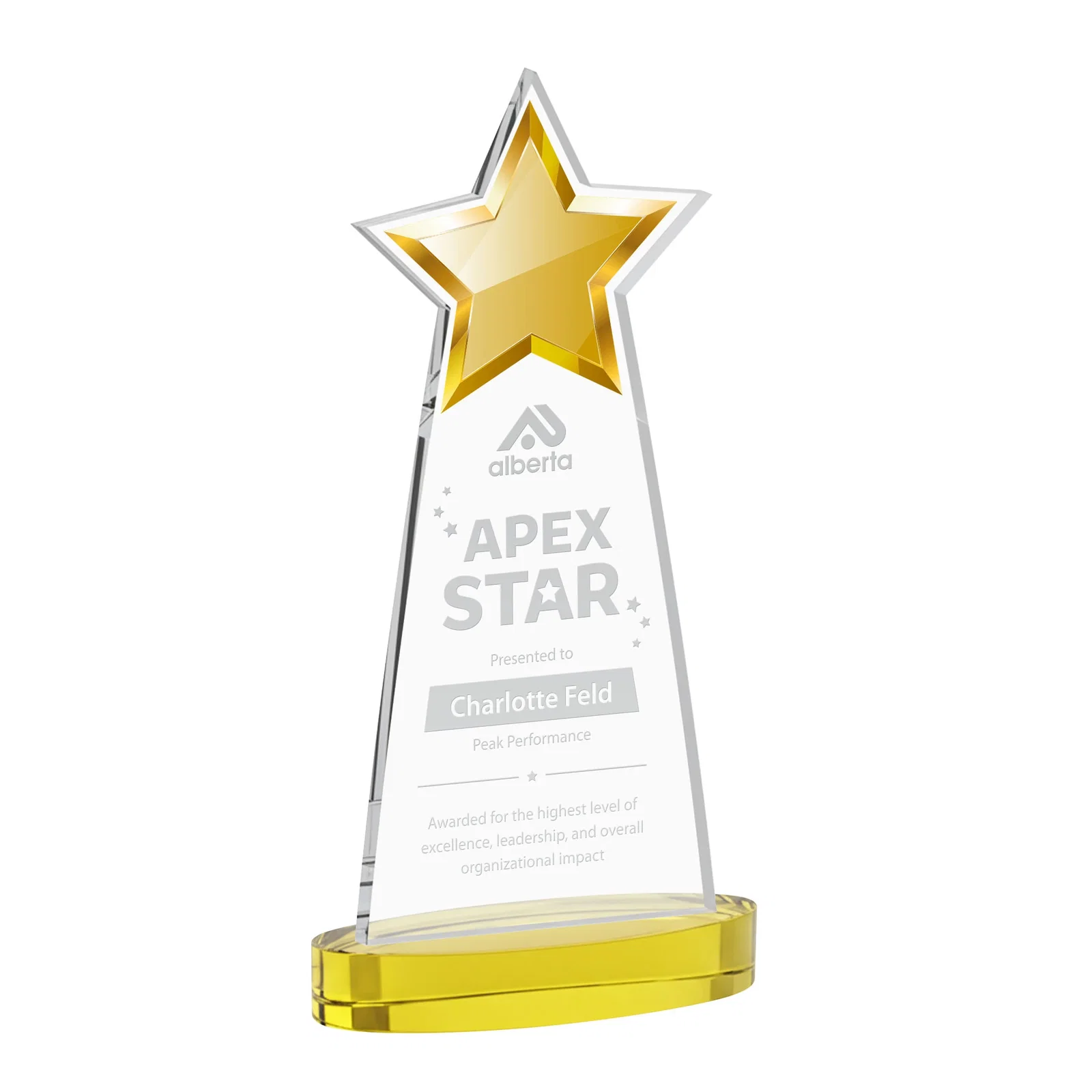 Personalized Starfire Crystal Star Cutout Award in Eight Colors for corporate award ceremonies
