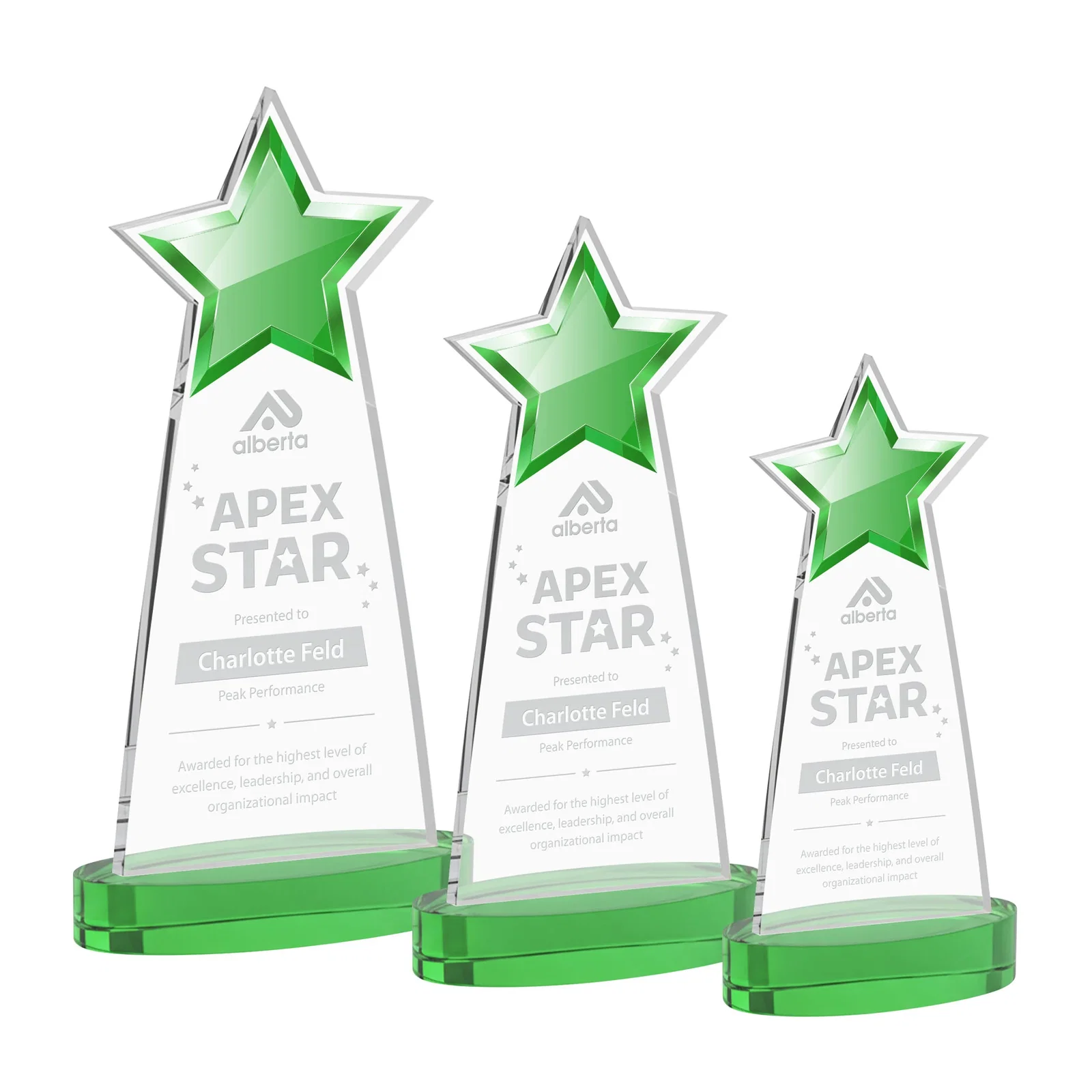 Personalized Starfire Crystal Star Cutout Award in Eight Colors for service anniversary gifts