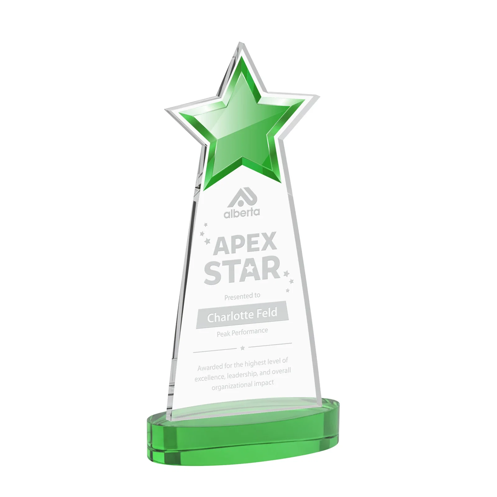 Personalized Starfire Crystal Star Cutout Award in Eight Colors for retirement presentations