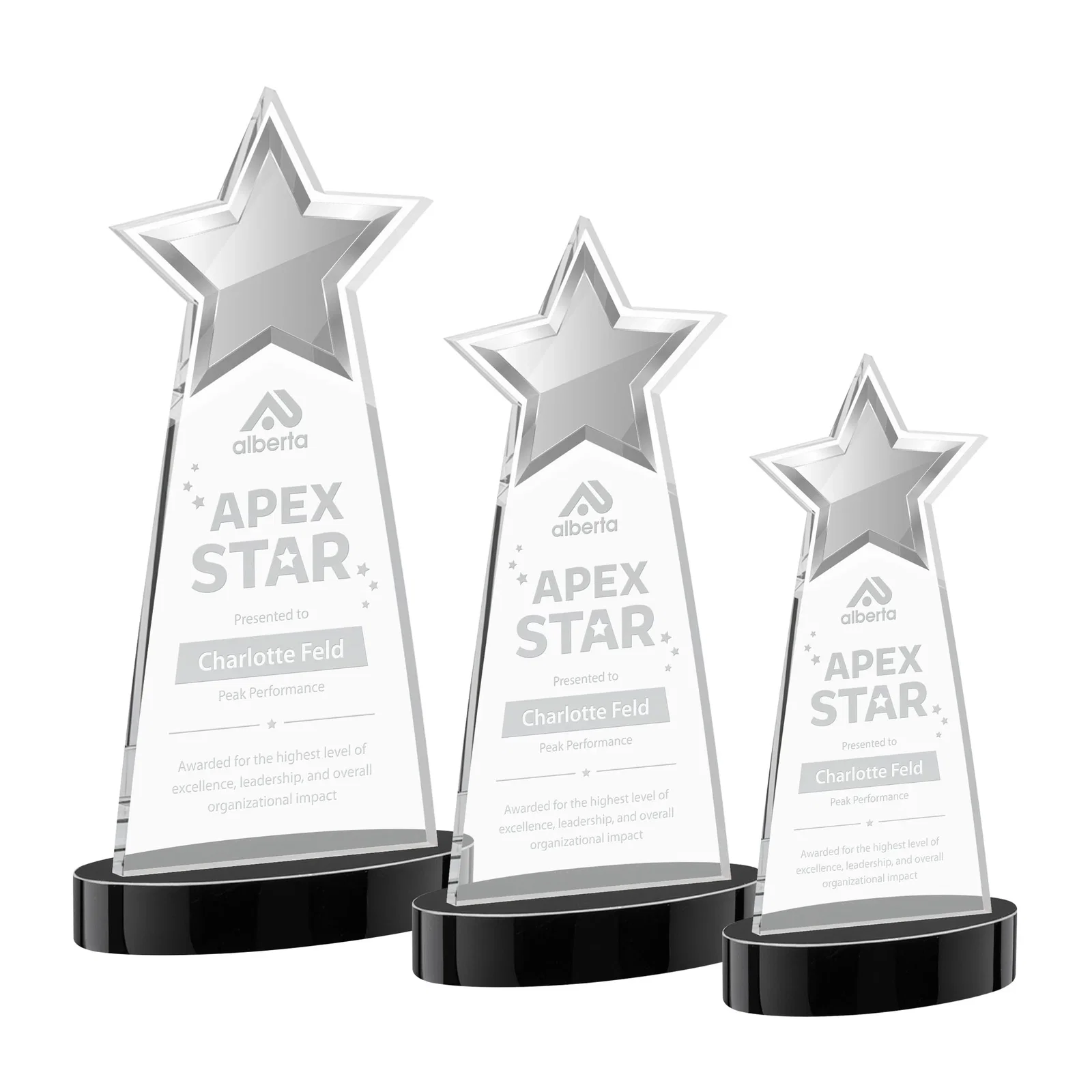 Personalized Starfire Crystal Star Cutout Award in Eight Colors for donor appreciation
