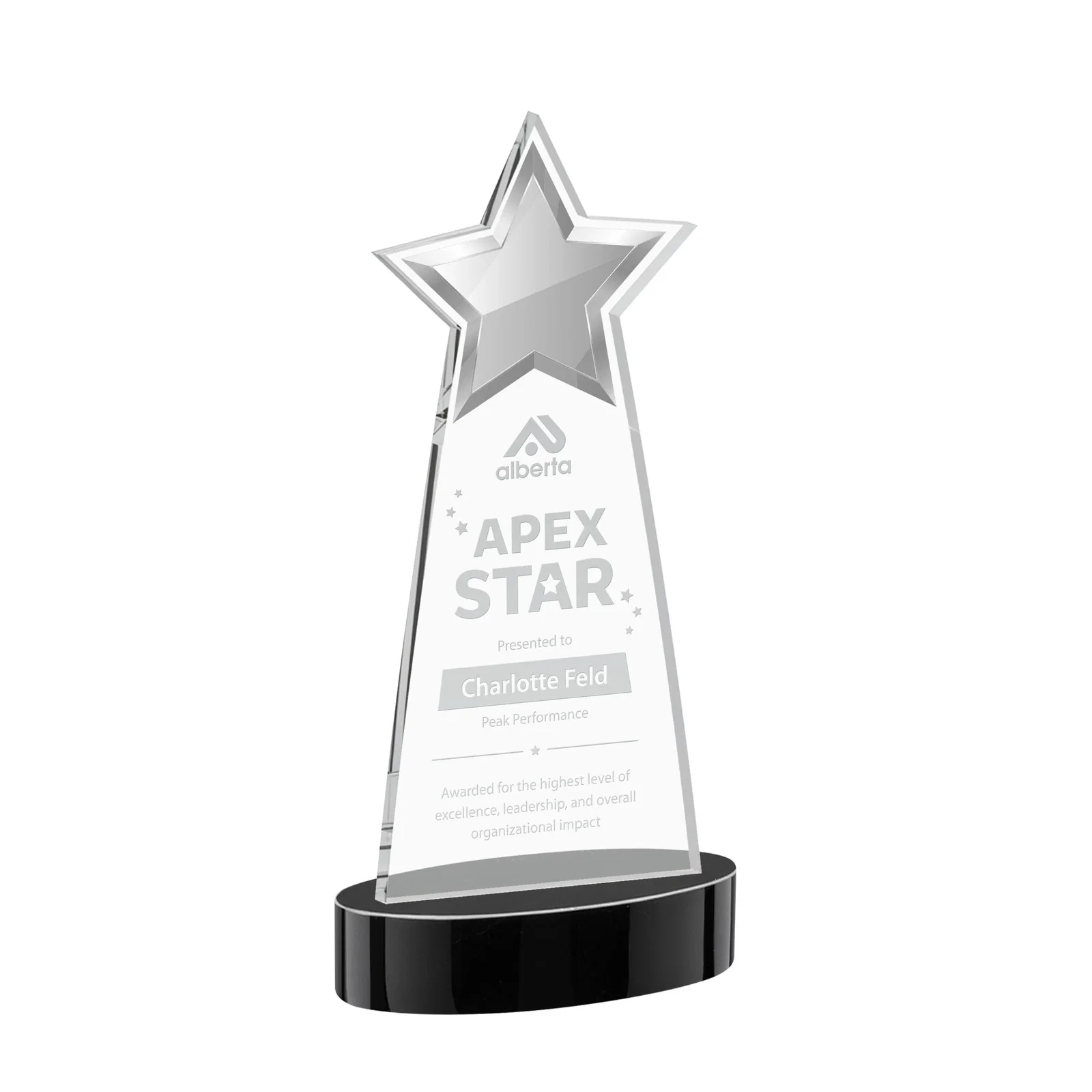 Personalized Starfire Crystal Star Cutout Award in Eight Colors for graduation ceremonies