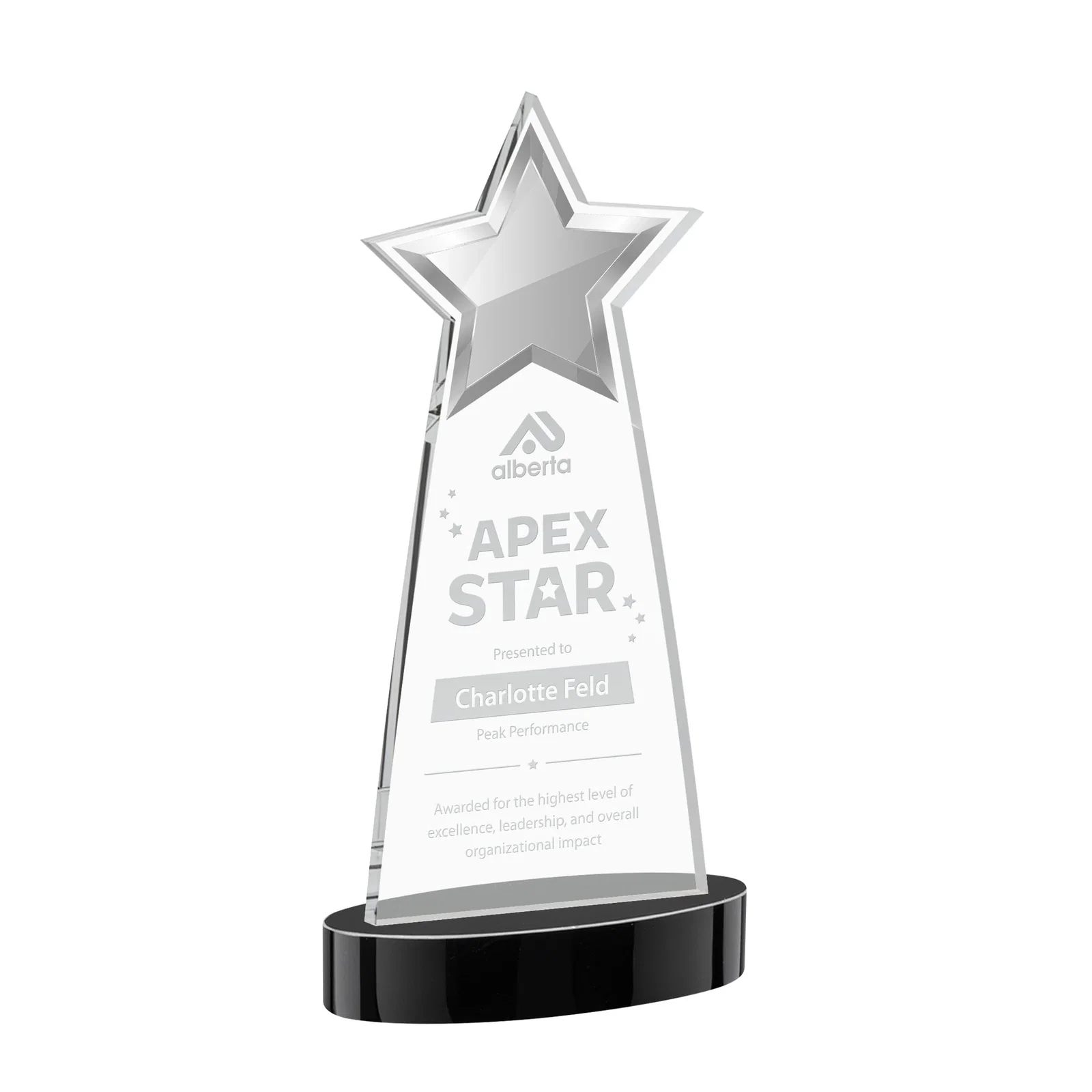 Personalized Starfire Crystal Star Cutout Award in Eight Colors for safety achievement programs