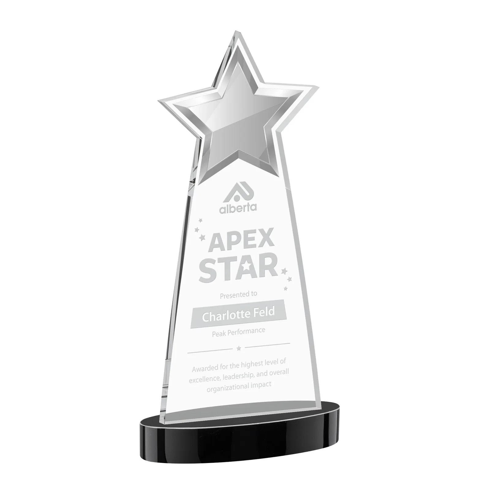 Personalized Starfire Crystal Star Cutout Award in Eight Colors for volunteer appreciation